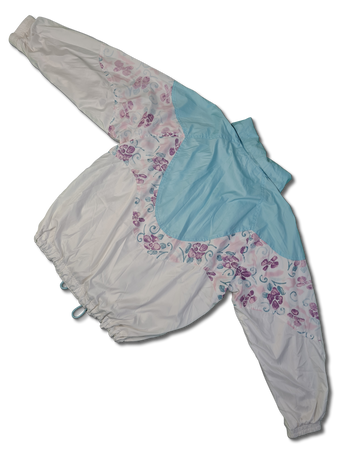 Vintage Ellesse Sportjacke Made In Hong Kong Floral Pattern Weiß Hellblau M-L