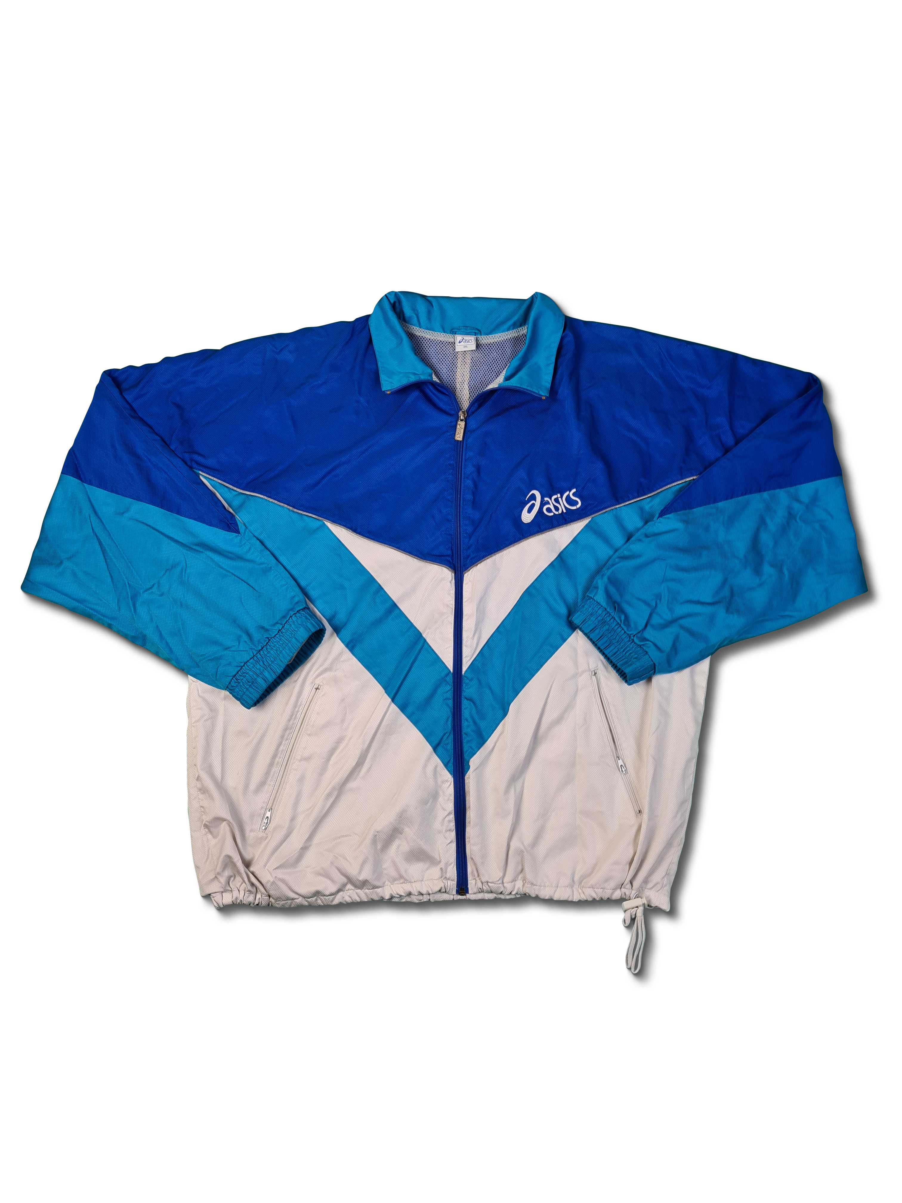 Vintage Asics Sportjacke Weiß Blau XXL - RareRags