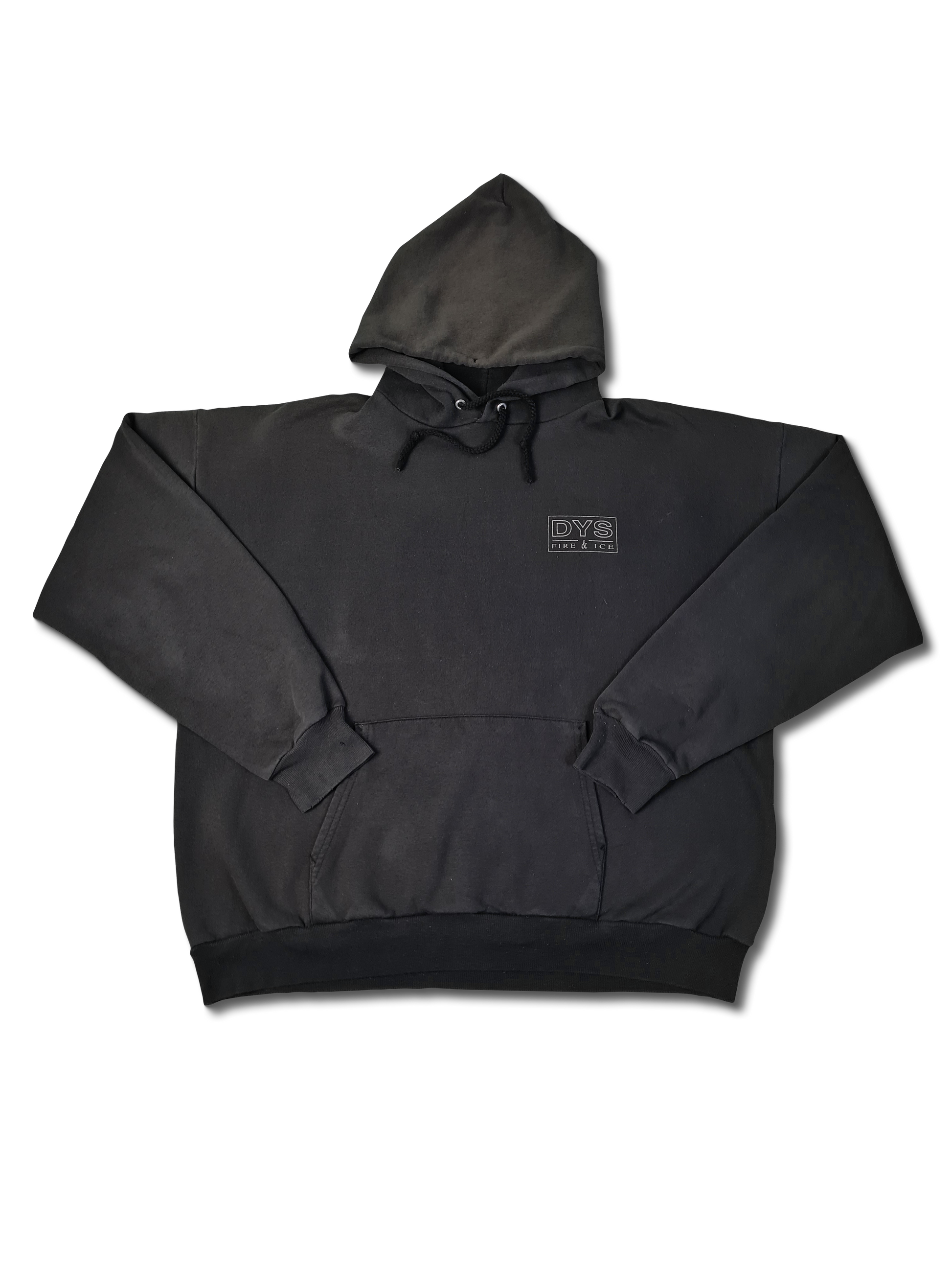 Vintage Hanes Hoodie 1993 DYS Fire & Ice "Brotherhood True 'till death Boston" Faded Schwarz XL - RareRags