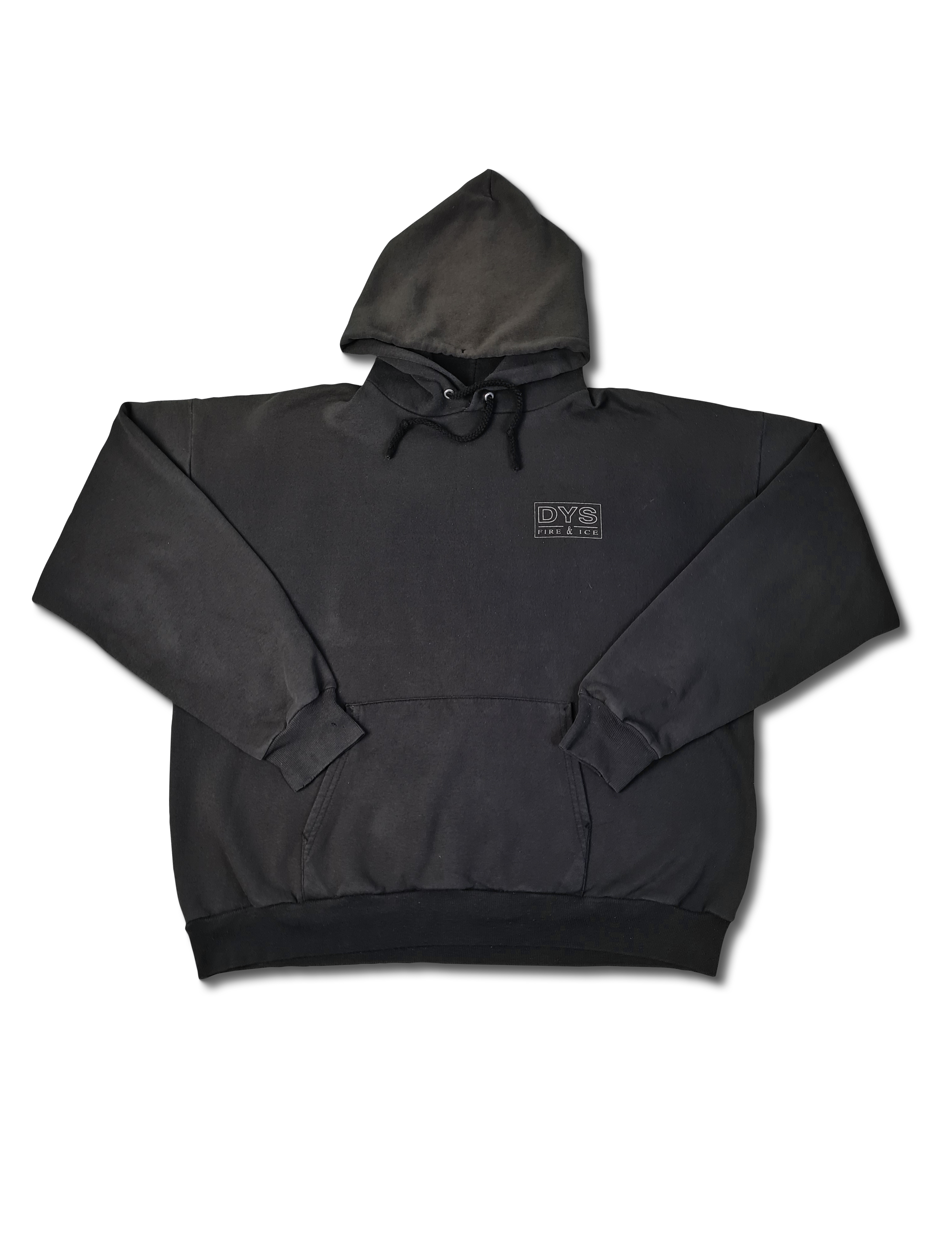 Vintage Hanes Hoodie 1993 DYS Fire & Ice "Brotherhood True 'till death Boston" Faded Schwarz XL - RareRags