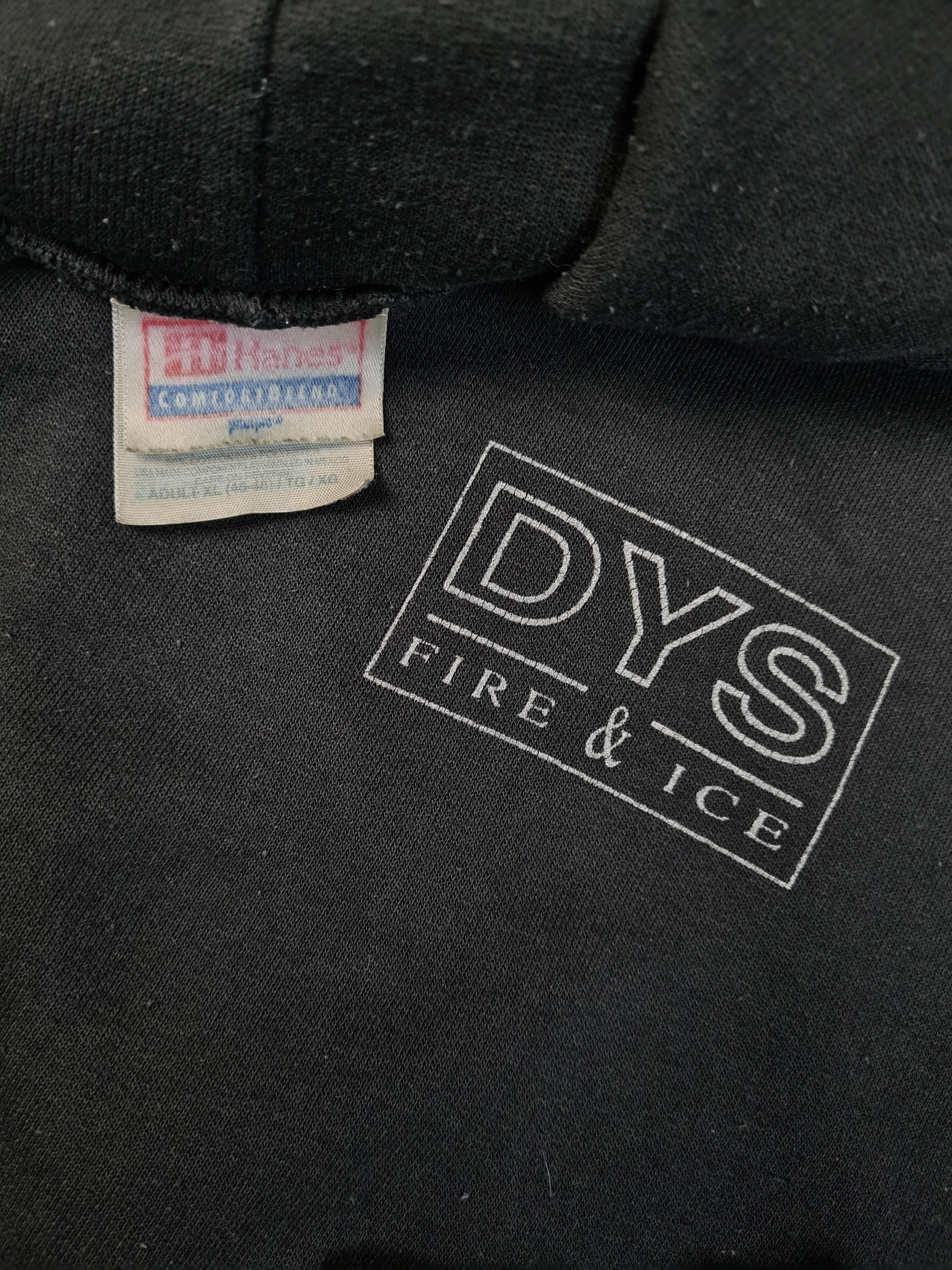 Vintage Hanes Hoodie 1993 DYS Fire & Ice "Brotherhood True 'till death Boston" Faded Schwarz XL - RareRags
