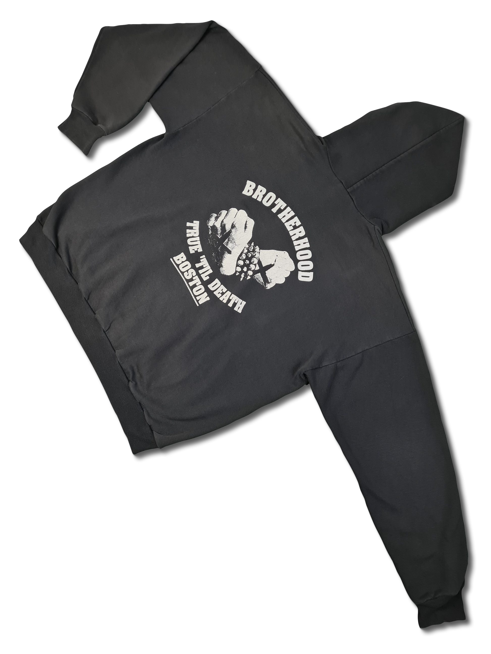 Vintage Hanes Hoodie 1993 DYS Fire & Ice "Brotherhood True 'till death Boston" Faded Schwarz XL - RareRags