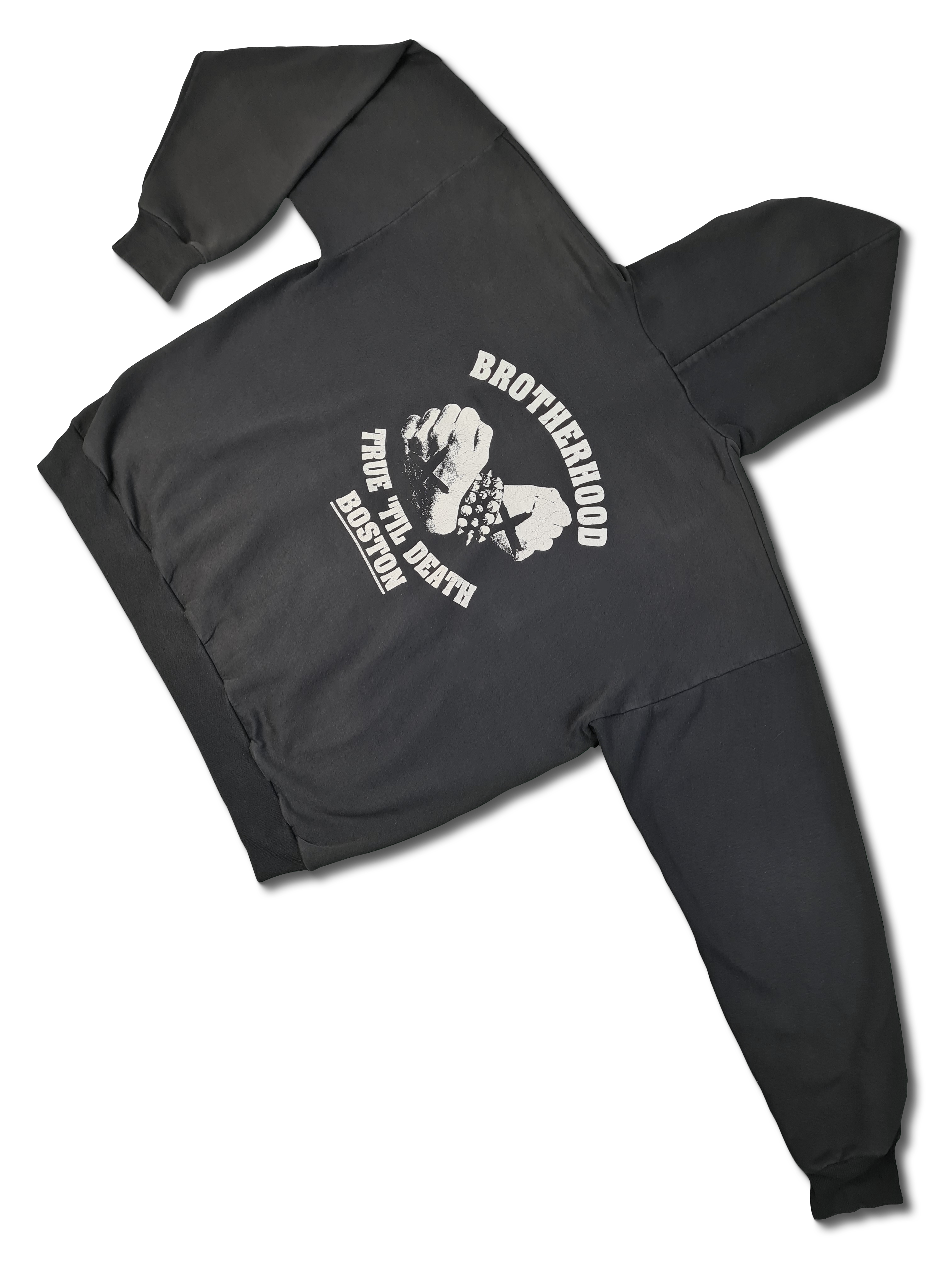 Vintage Hanes Hoodie 1993 DYS Fire & Ice "Brotherhood True 'till death Boston" Faded Schwarz XL - RareRags