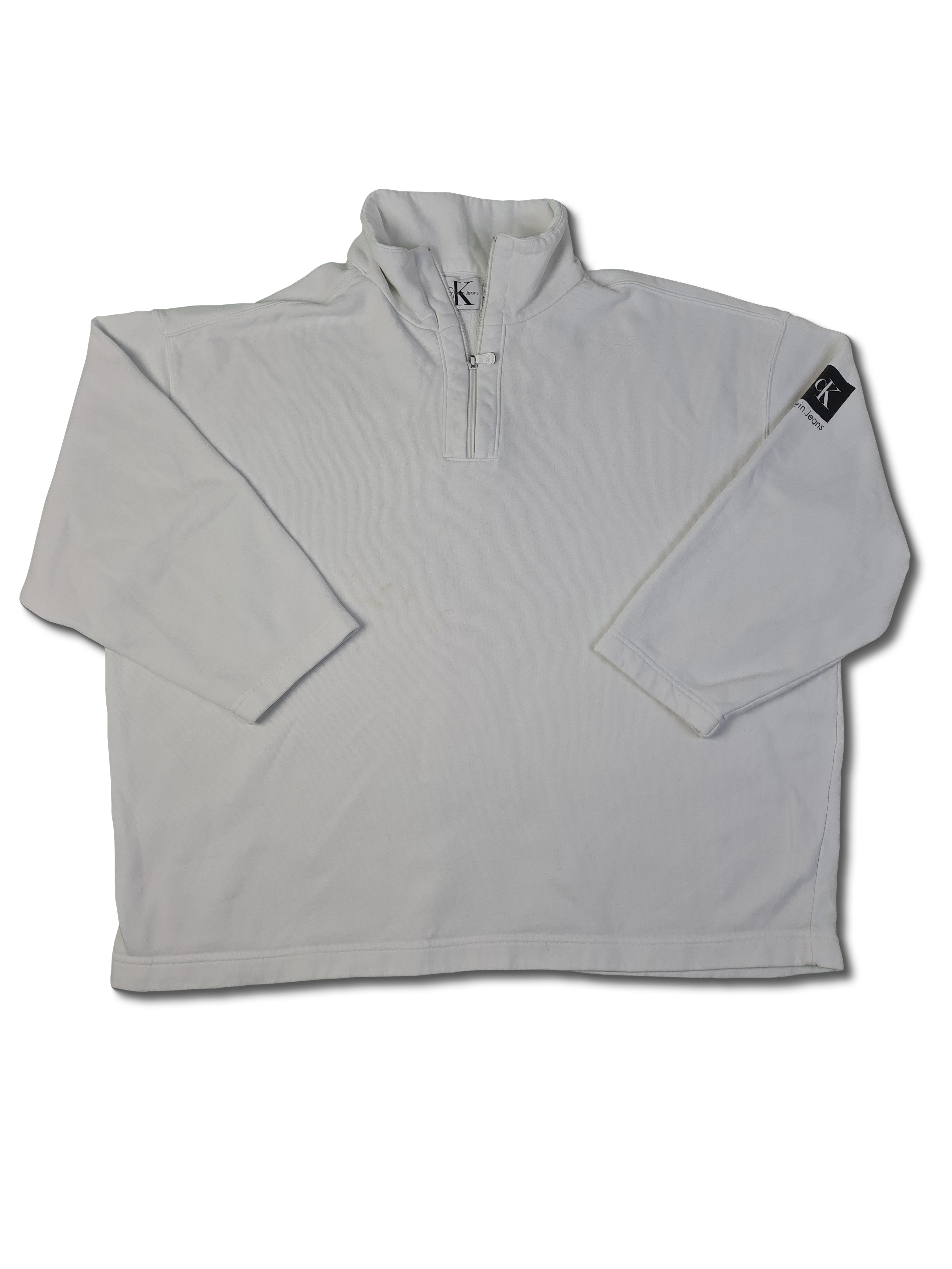 Vintage Calvin Klein Pullover 80s Halfzip Made In USA Weiß XXL