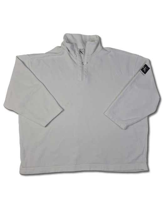 Vintage Calvin Klein Pullover 80s Halfzip Made In USA Weiß XXL