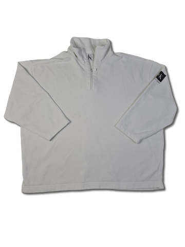 Vintage Calvin Klein Pullover 80s Halfzip Made In USA Weiß XXL