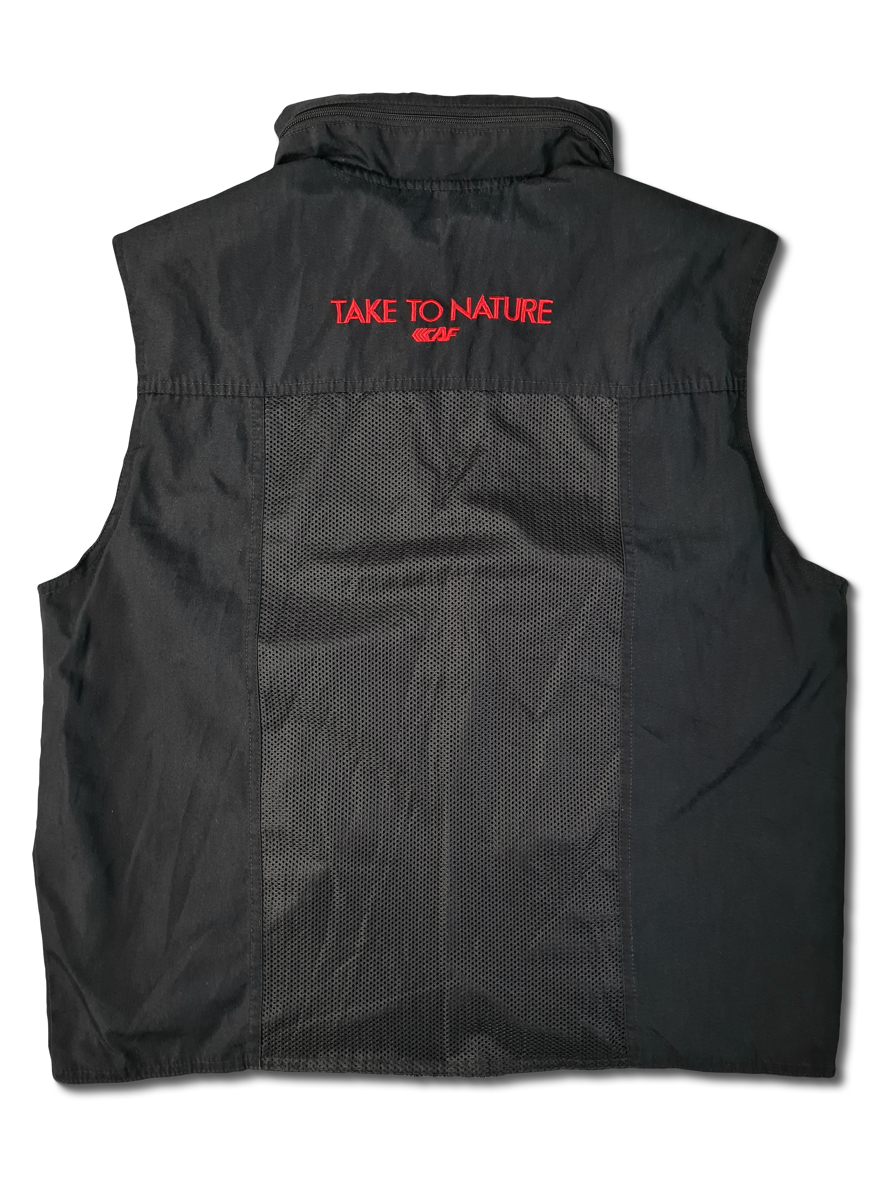 Vintage CAF Weste Mit Kapuze Im Kragen Take To Nature Multipocket Fischer Rot Schwarz M-L - RareRags
