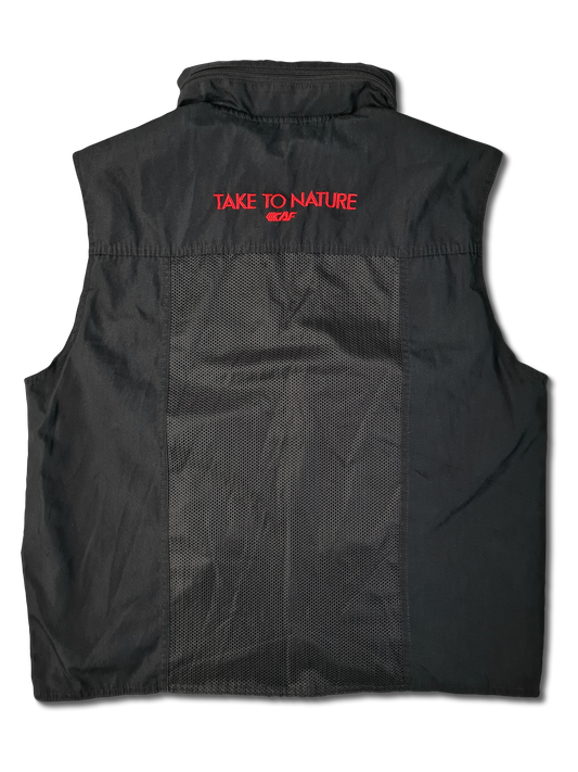Vintage CAF Weste Mit Kapuze Im Kragen Take To Nature Multipocket Fischer Rot Schwarz M-L