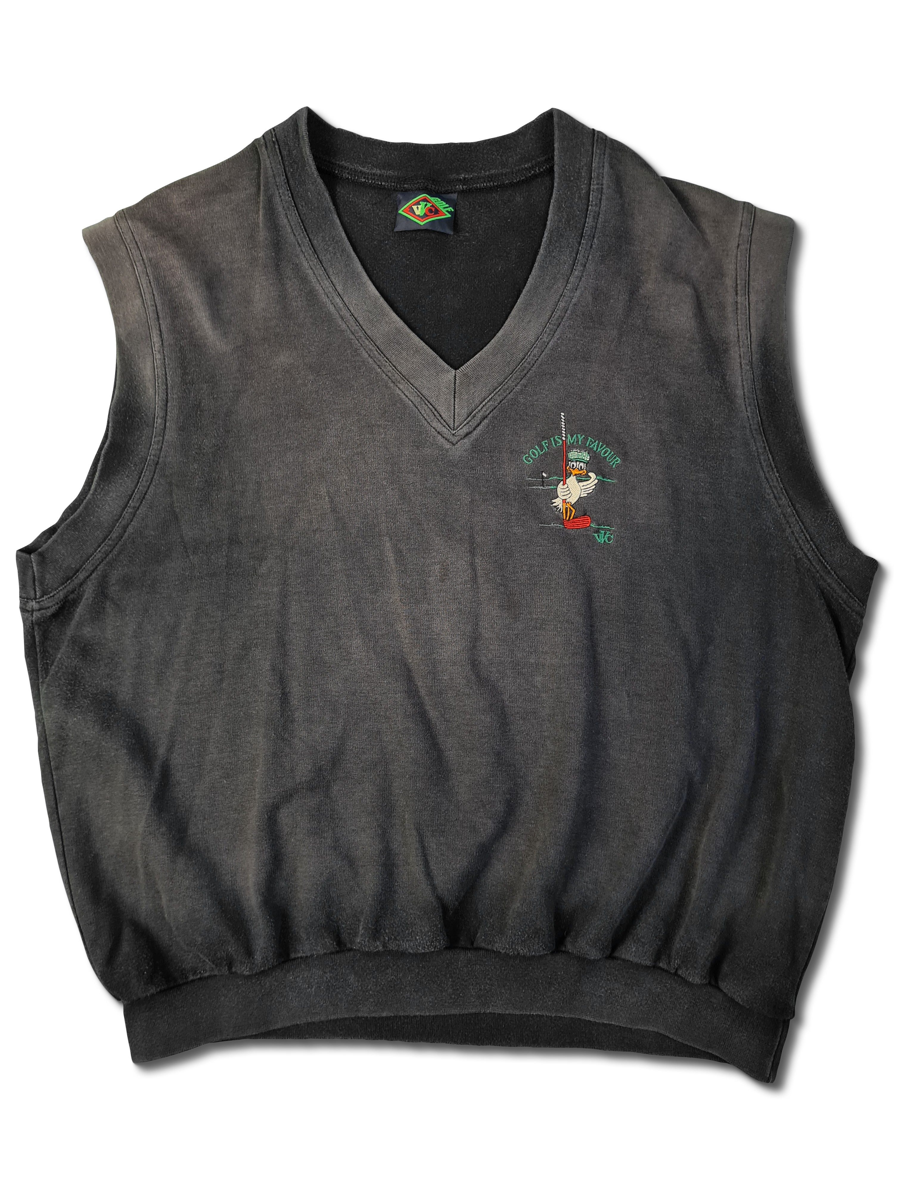 Vintage VVC Pullunder Golf Is My Favour Bestickt Grau Schwarz XL - RareRags