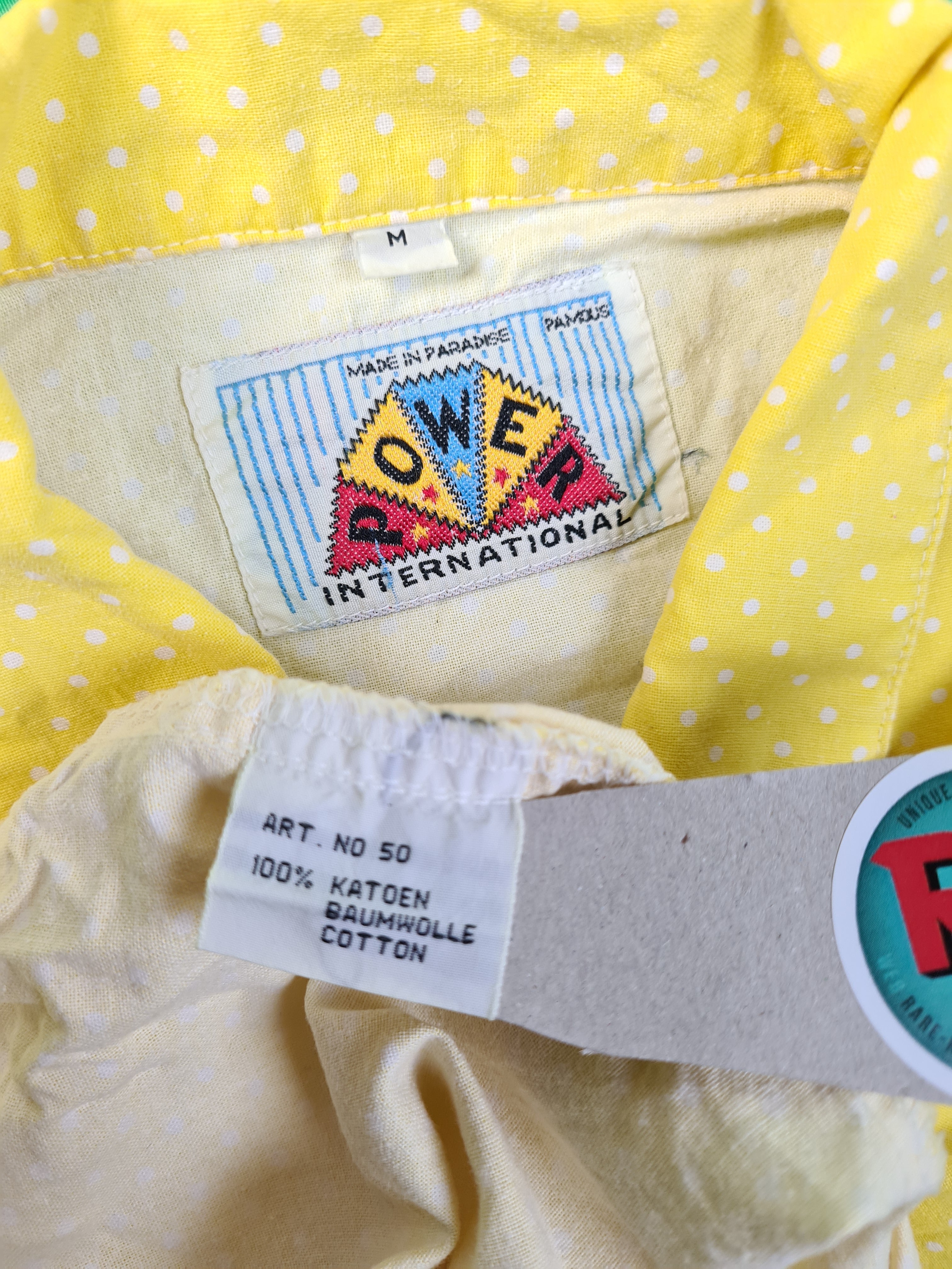 Vintage Power Weste 80s "Made In Paradise" Gelb Mit Weißen Punkten M - RareRags