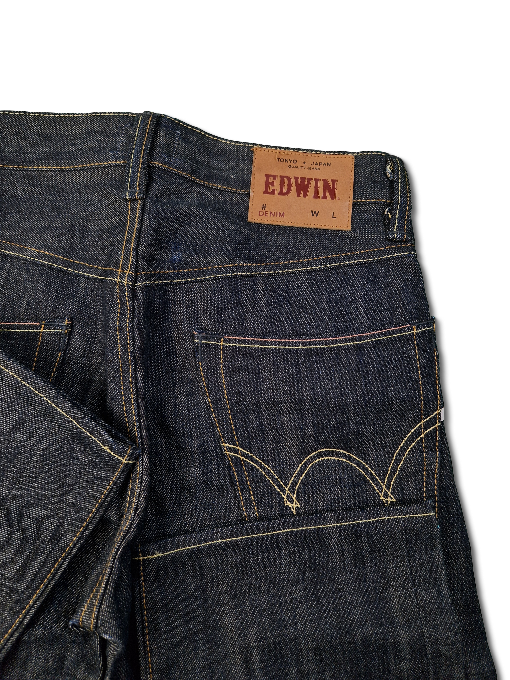 Moderne Edwin Jeans E-47 Regular Japanese Denim Rainbow Selvedge Dunkelblau 28x34 - RareRags