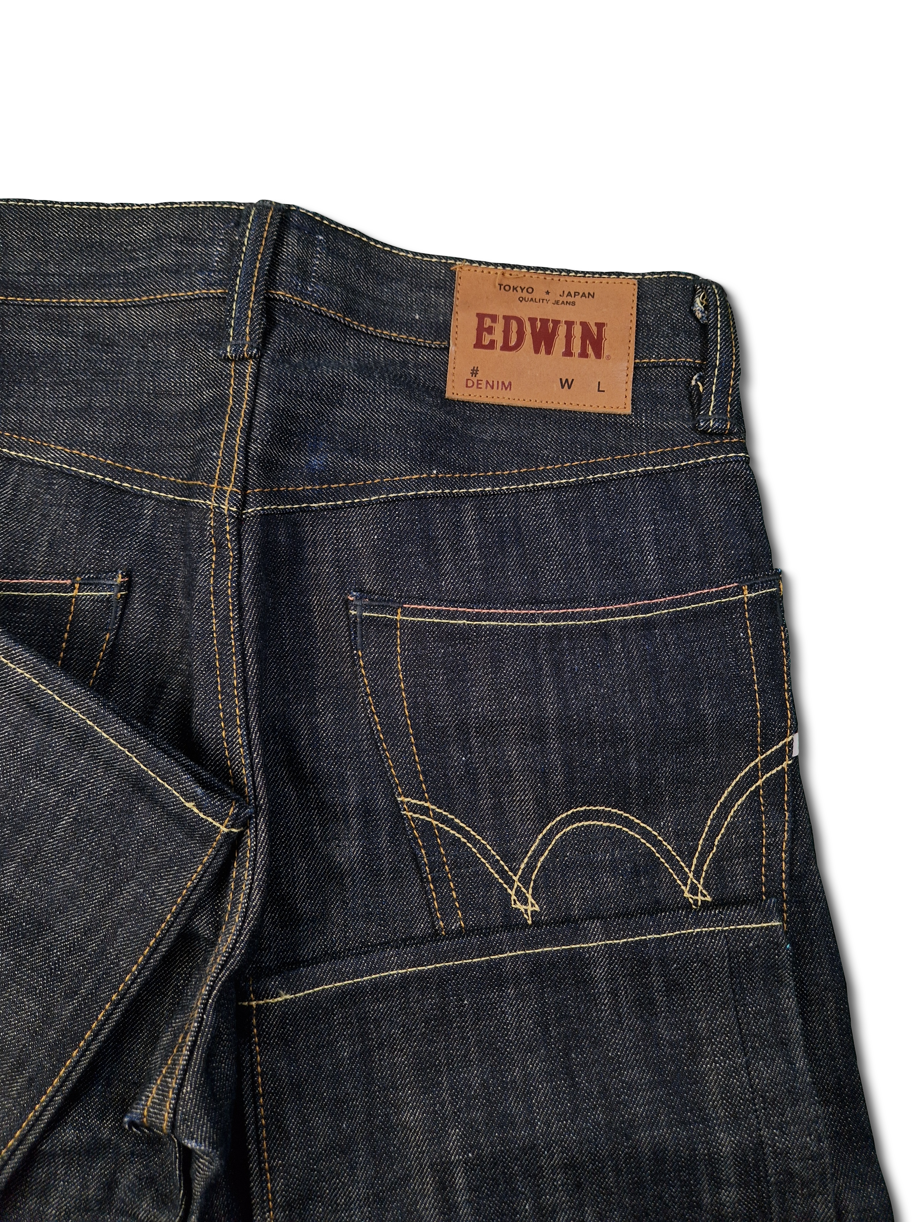 Moderne Edwin Jeans E-47 Regular Japanese Denim Rainbow Selvedge Dunkelblau 28x34 - RareRags