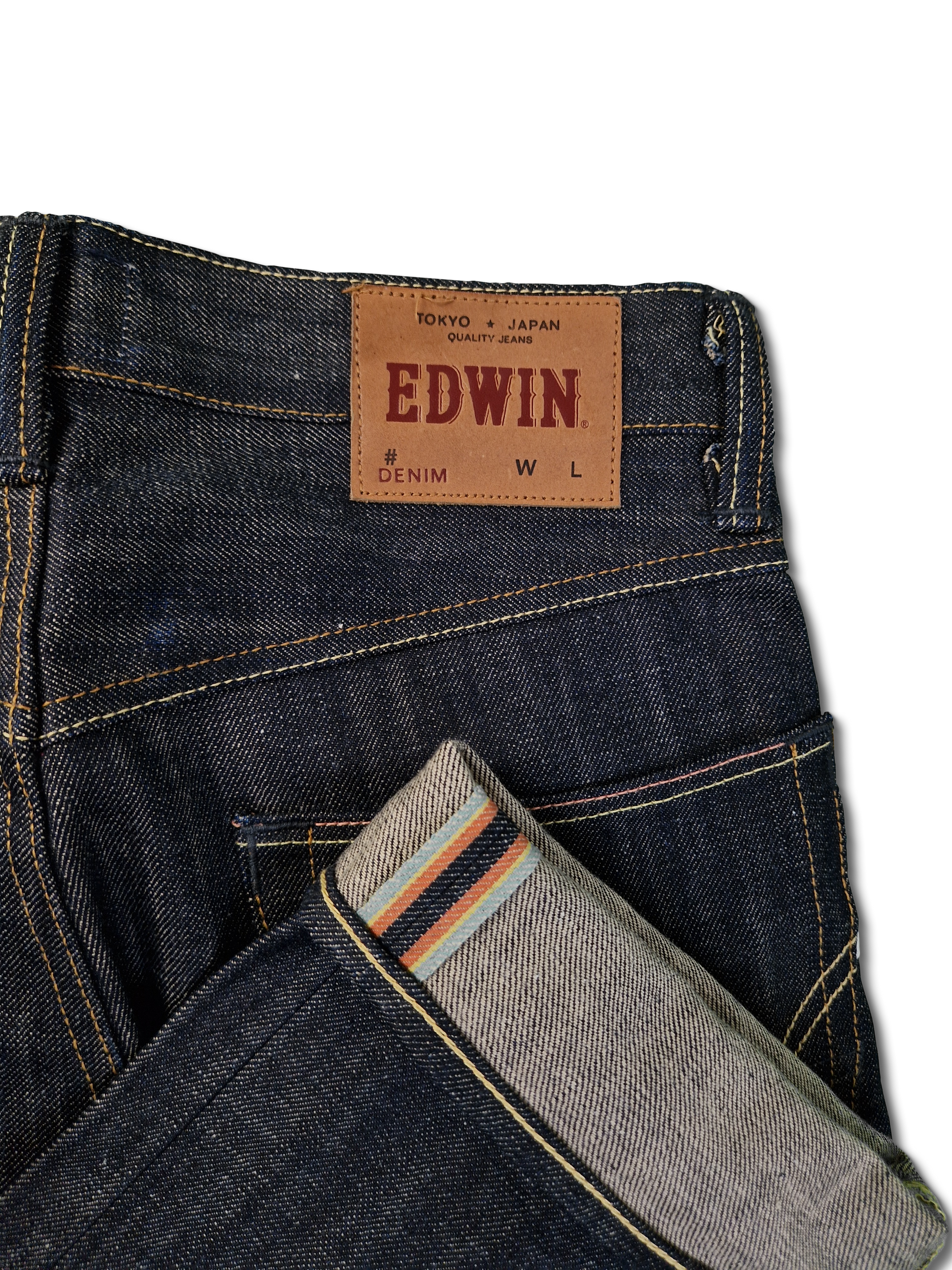 Moderne Edwin Jeans E-47 Regular Japanese Denim Rainbow Selvedge Dunkelblau 28x34 - RareRags
