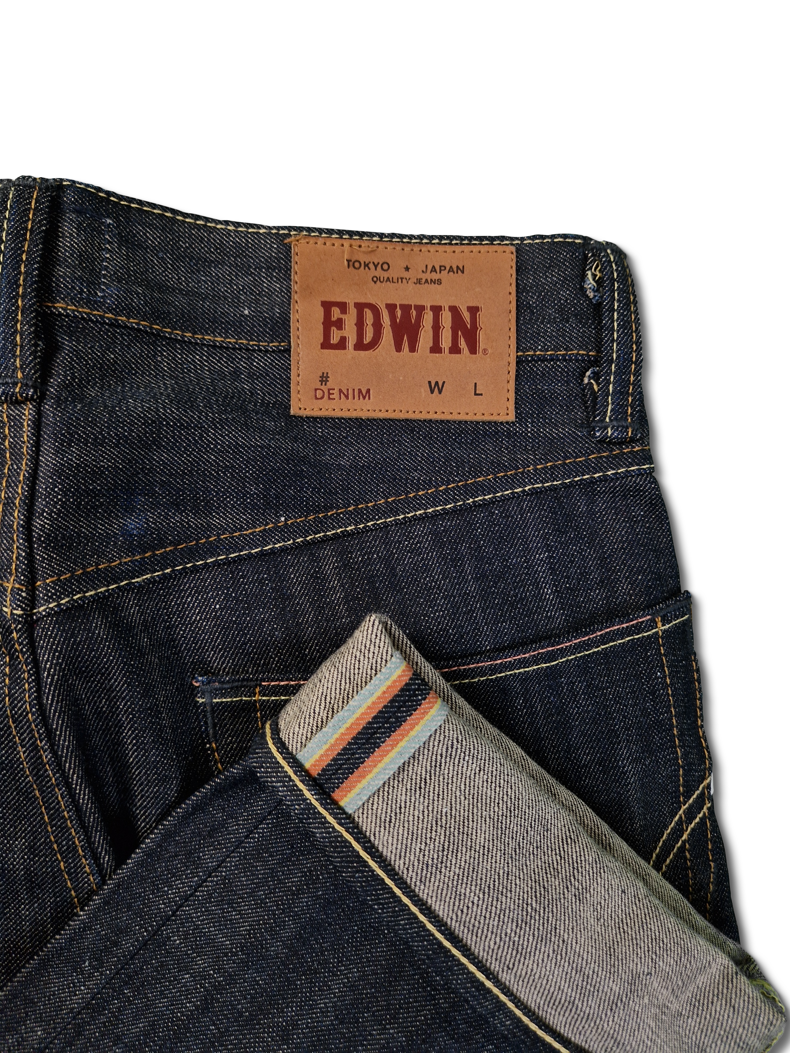 Moderne Edwin Jeans E-47 Regular Japanese Denim Rainbow Selvedge Dunkelblau 28x34 - RareRags