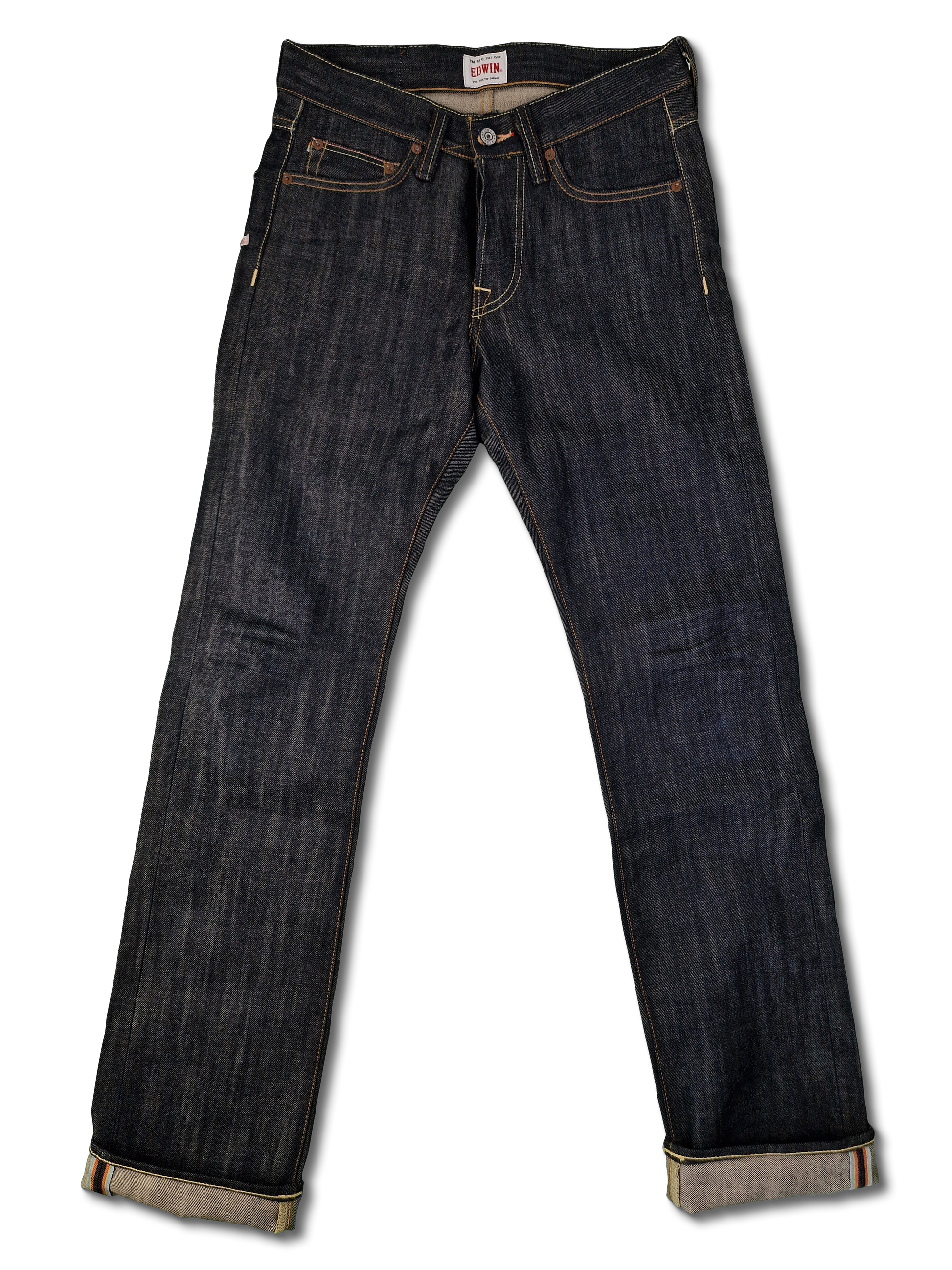Moderne Edwin Jeans E-47 Regular Japanese Denim Rainbow Selvedge Dunkelblau 28x34 - RareRags