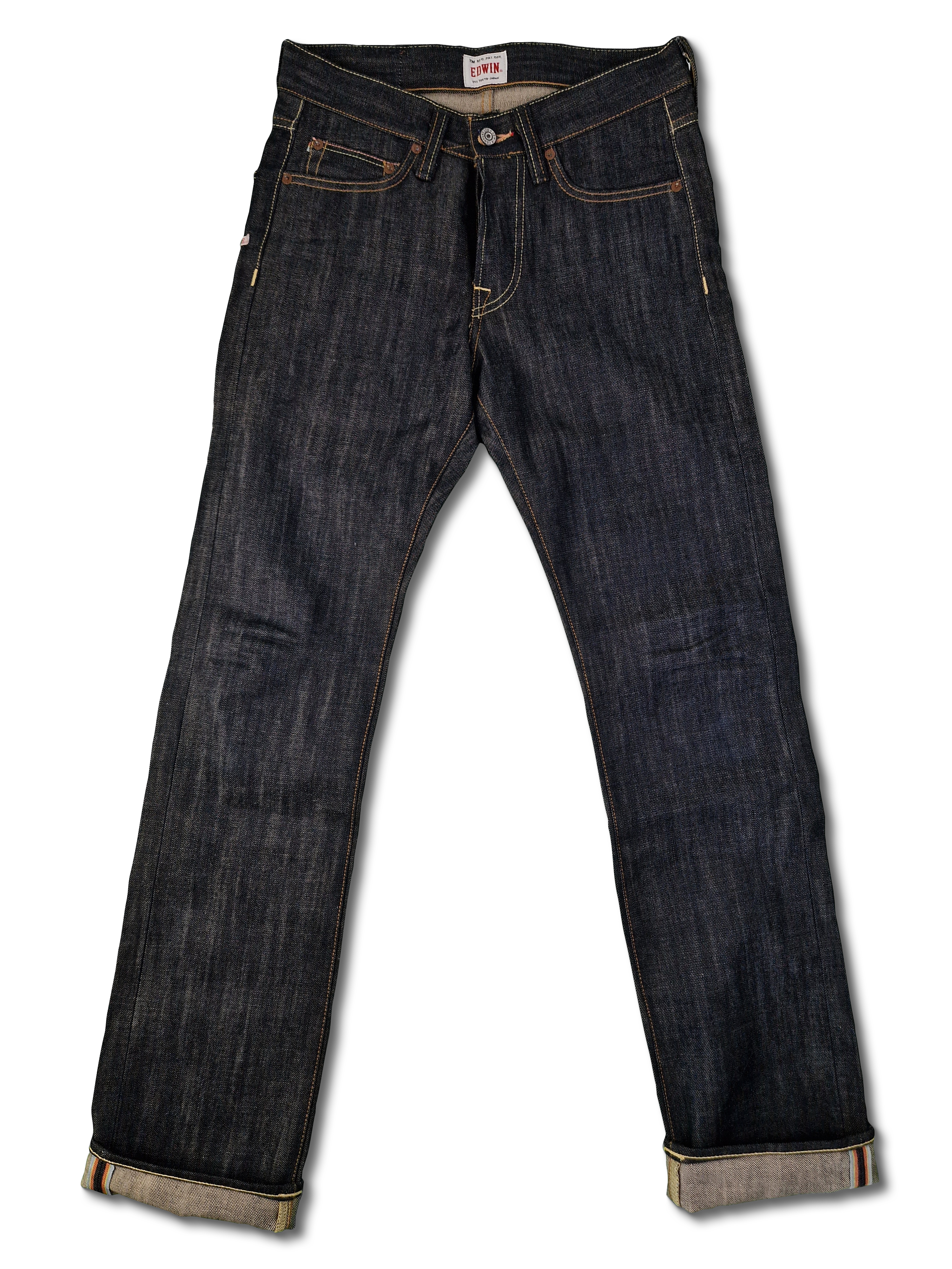 Moderne Edwin Jeans E-47 Regular Japanese Denim Rainbow Selvedge Dunkelblau 28x34 - RareRags