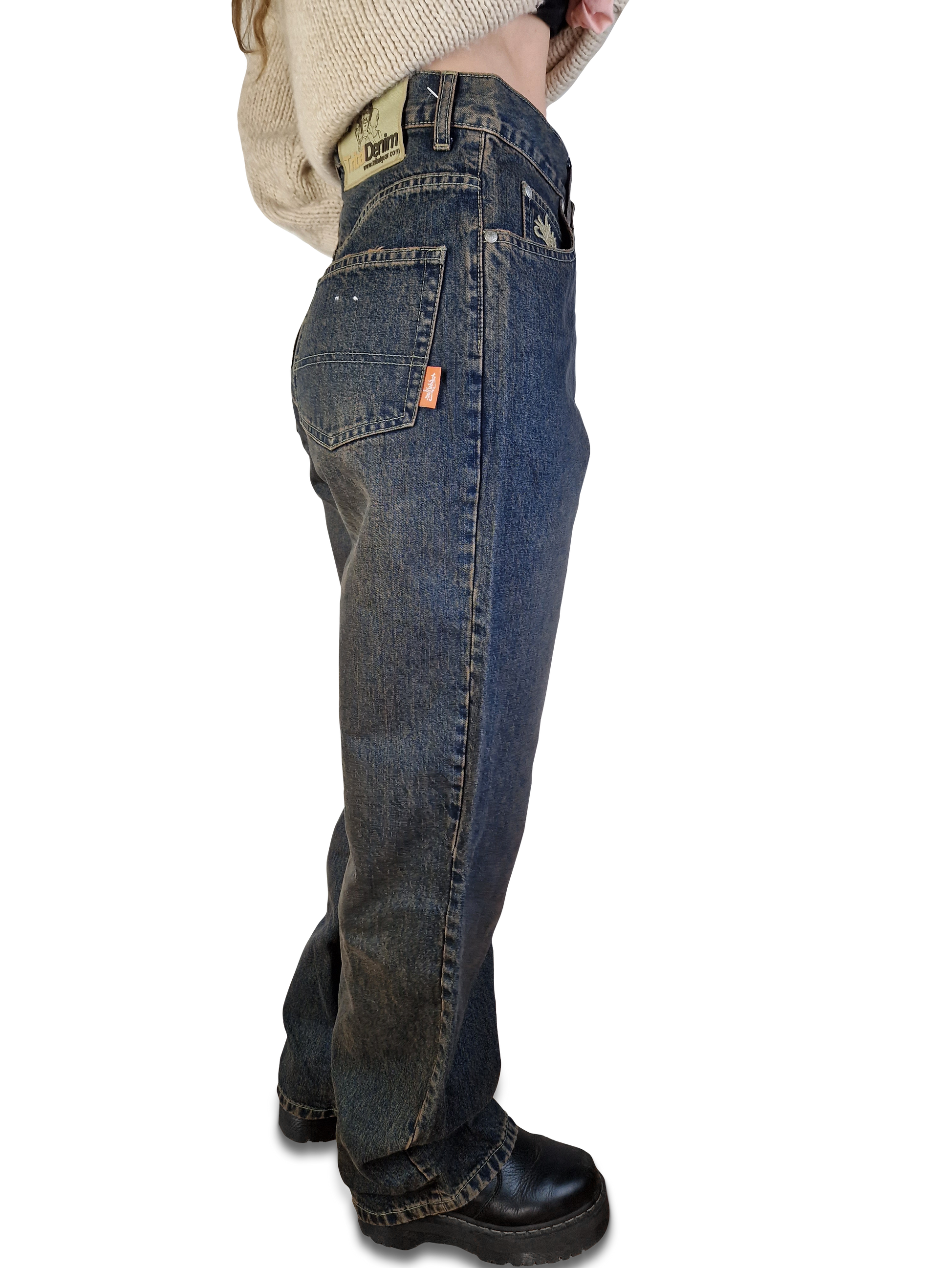 Y2K Tribal Denim Jeans Deadstock Baggy W28 L30 - RareRags