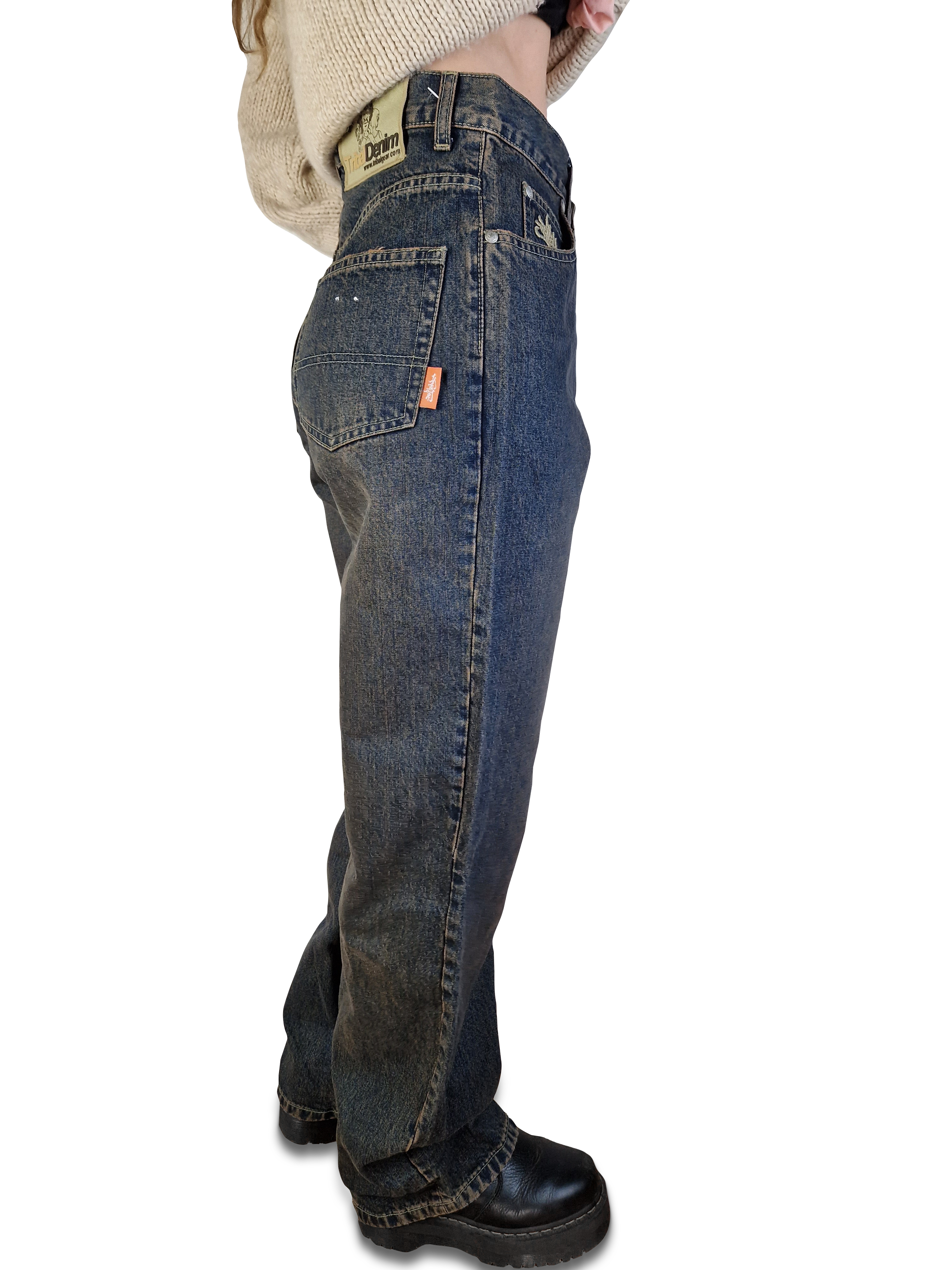 Y2K Tribal Denim Jeans Deadstock Baggy W28 L30 - RareRags