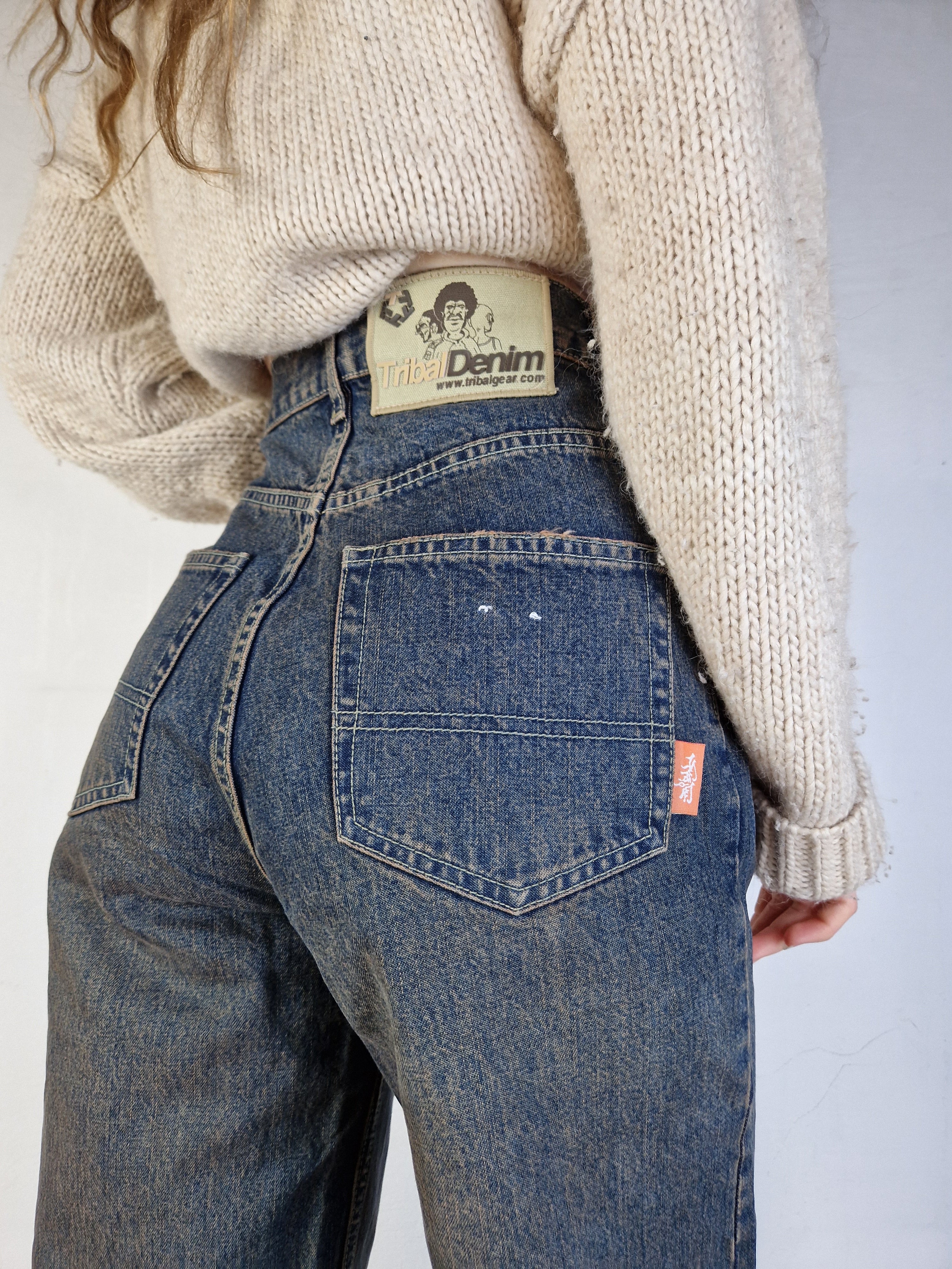 Y2K Tribal Denim Jeans Deadstock Baggy W28 L30 - RareRags