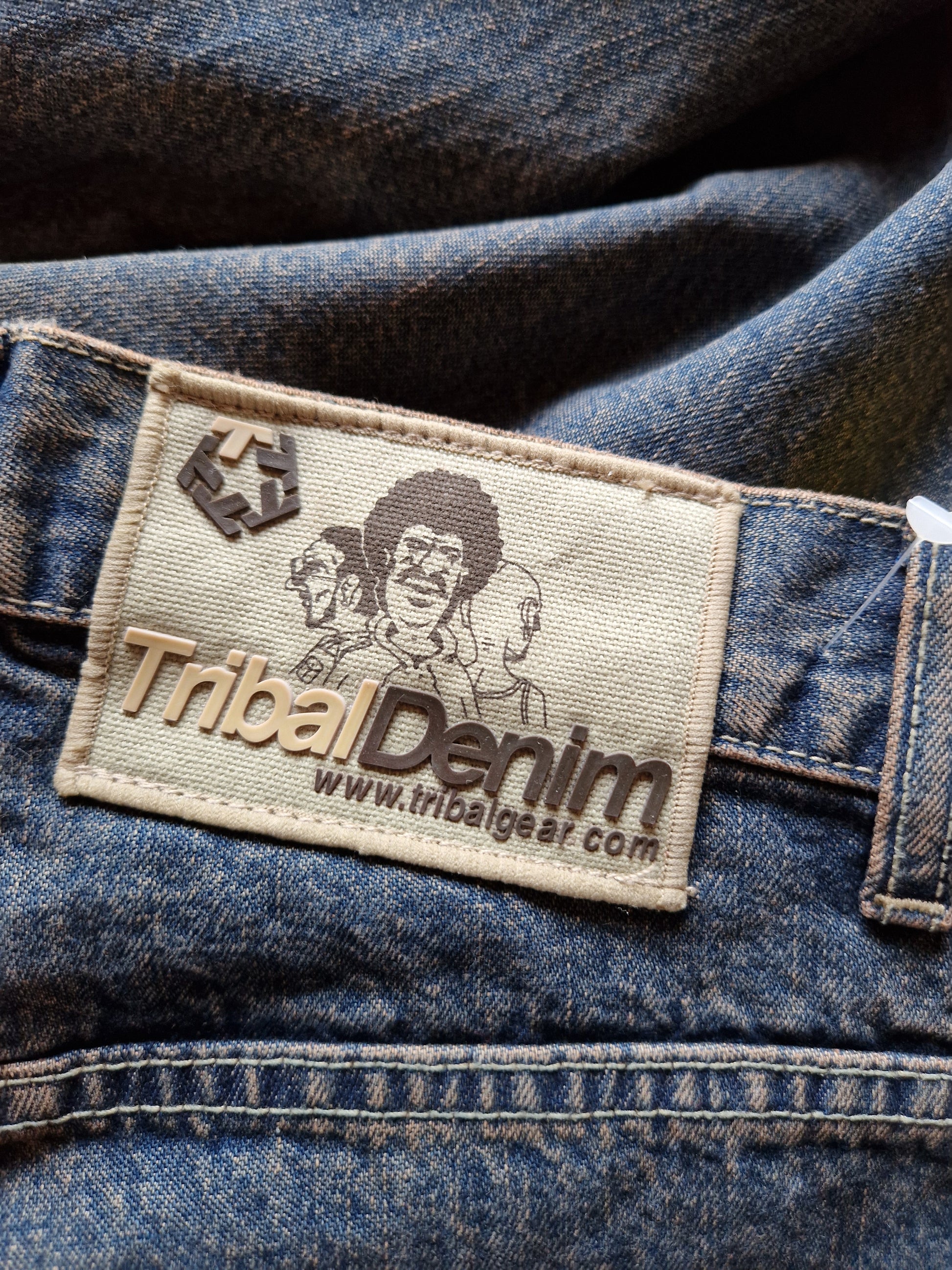 Y2K Tribal Denim Jeans Deadstock Baggy W28 L30 - RareRags