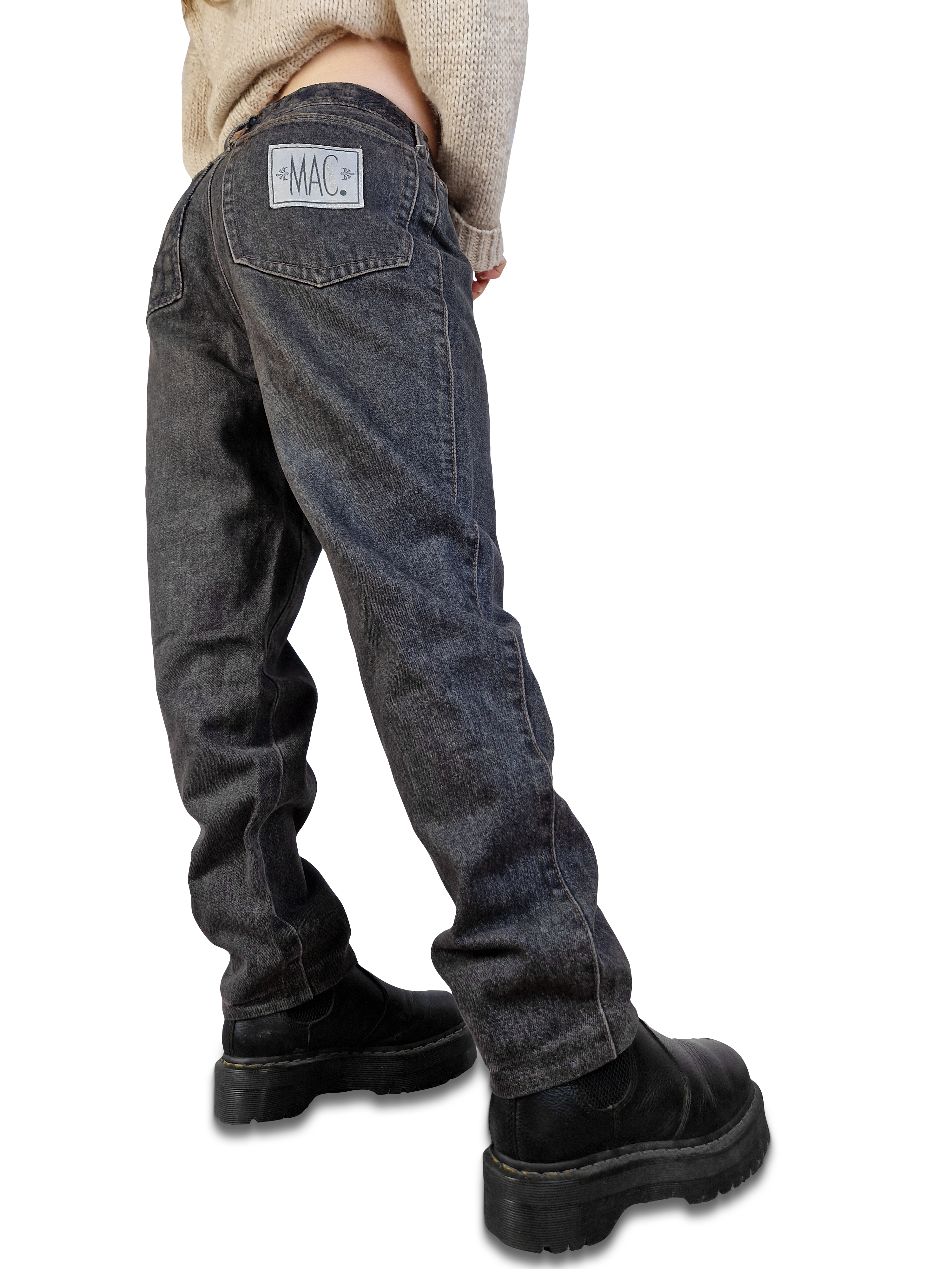Vintage Mac Jeans Crazy Cut Blumen Stickerei Back Patch Grau S-M - RareRags