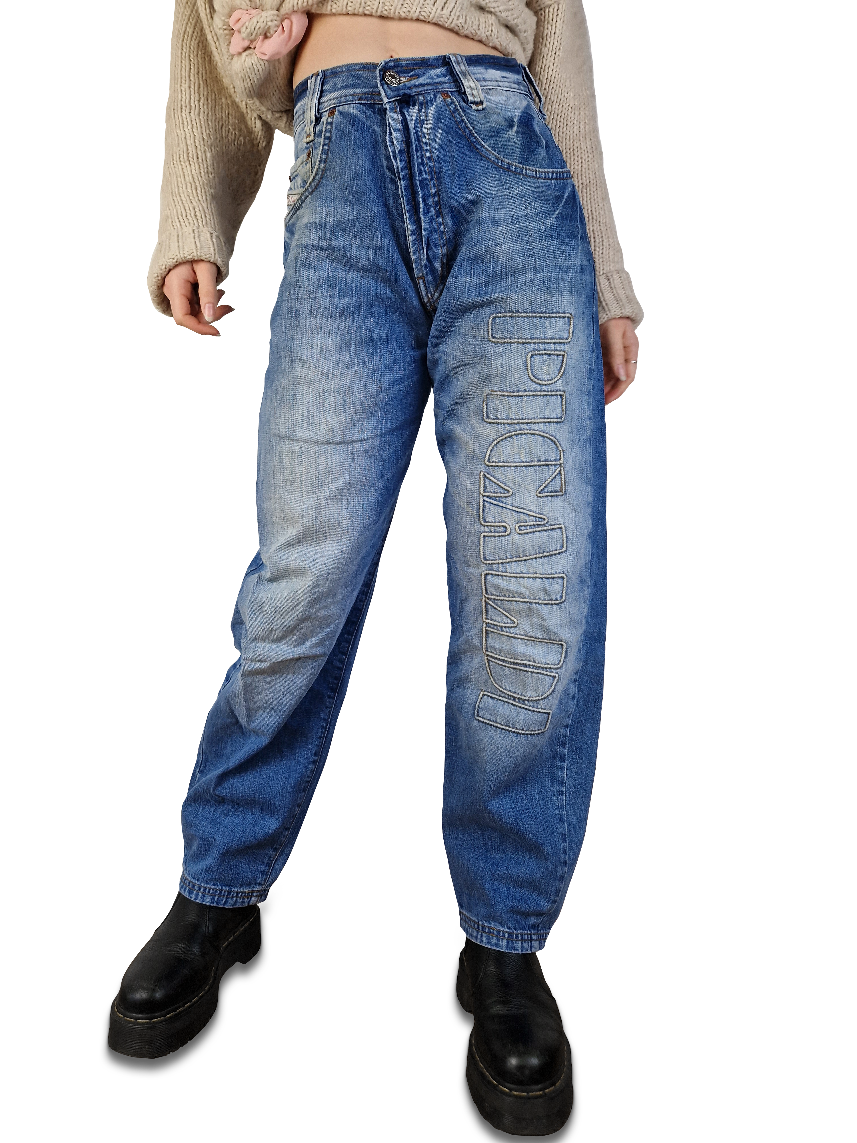 Y2K Picaldi Jeans Spellout  Backstitching Ozil 1 W26 L28 - RareRags