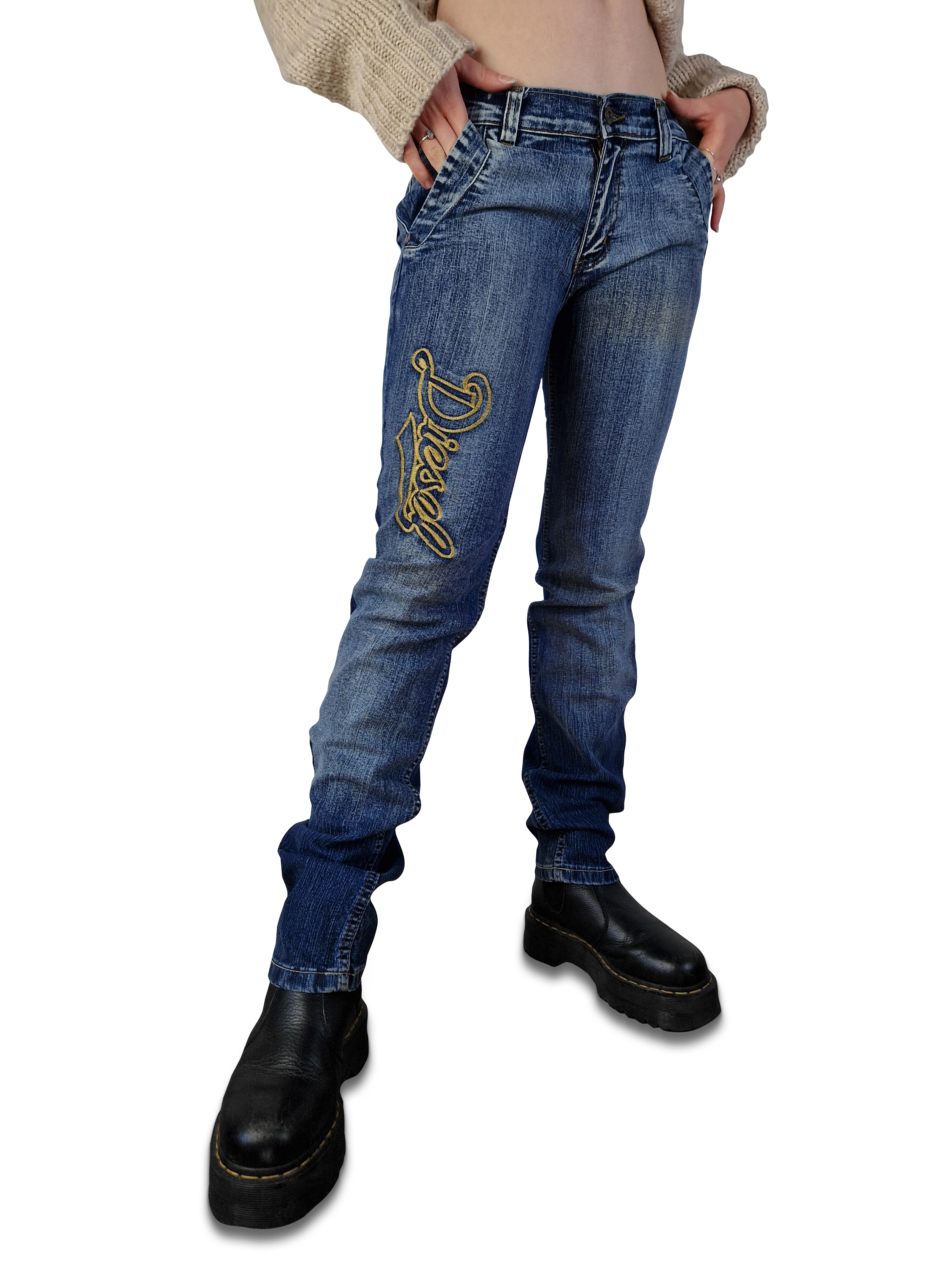 Y2K Diesel Jeans Skinny Low Waist Made In Italy Spellout 30 - RareRags