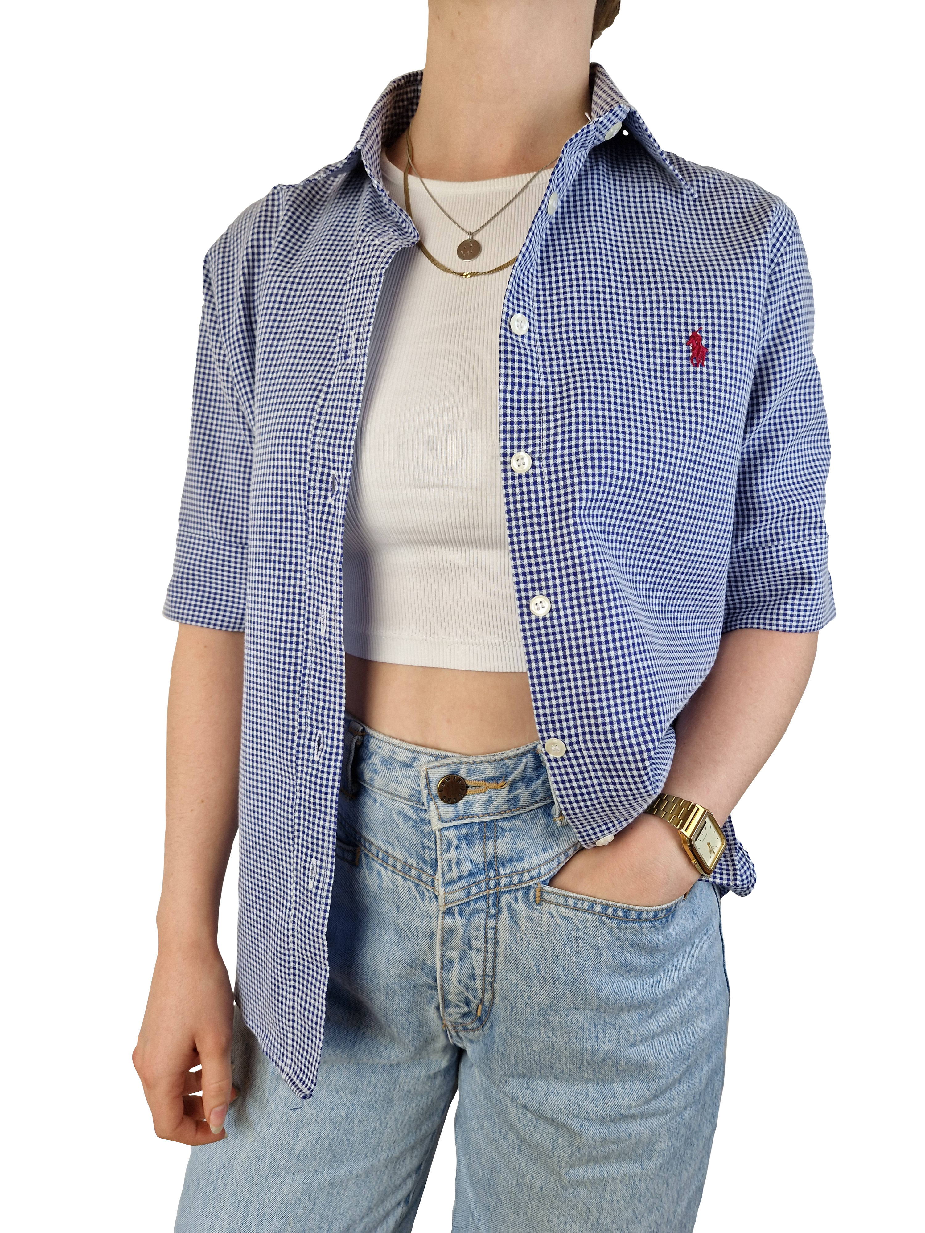 Modernes Ralph Ralph Lauren Hemd Kurzarm Business Kariert Weiß Blau S-M - RareRags