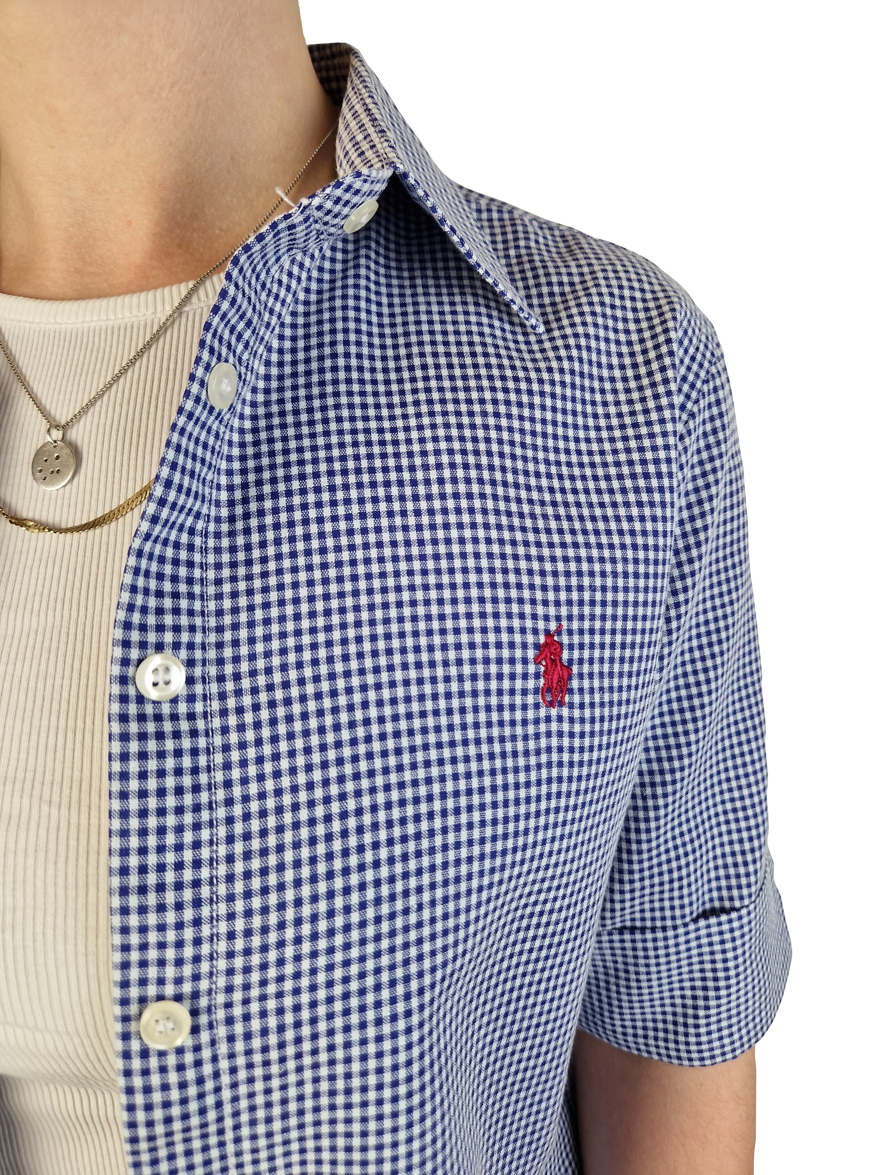 Modernes Ralph Ralph Lauren Hemd Kurzarm Business Kariert Weiß Blau S-M - RareRags
