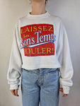 Vintage Fruit Of The Loom Sweater Made In USA French Cropped 50/50 Weiß L
