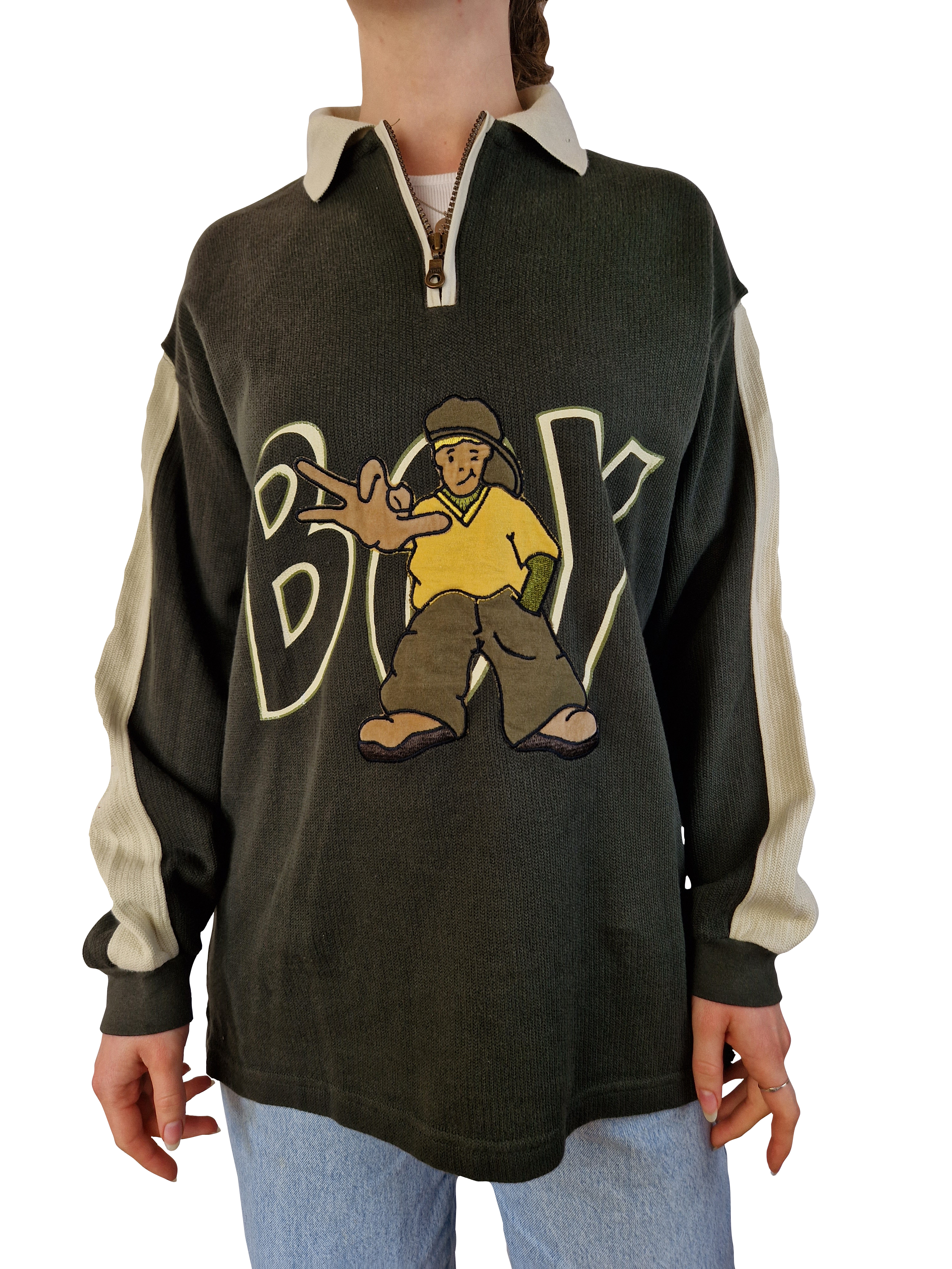 Y2K Boy Sweater Quarter Zip Skater Sprayer S-M - RareRags