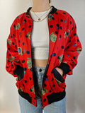 Vintage Chris Rose Blouson Luftig Wappen Print Rot Schwarze Punkte S-M