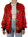 Vintage Chris Rose Blouson Luftig Wappen Print Rot Schwarze Punkte S-M