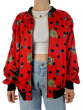 Vintage Chris Rose Blouson Luftig Wappen Print Rot Schwarze Punkte S-M