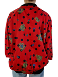 Vintage Chris Rose Blouson Luftig Wappen Print Rot Schwarze Punkte S-M