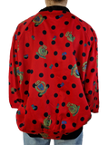 Vintage Chris Rose Blouson Luftig Wappen Print Rot Schwarze Punkte S-M