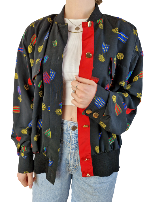 Vintage Hardob Blouson Made In West Germany 80s Orden Grafik Schwarz (46) S-M