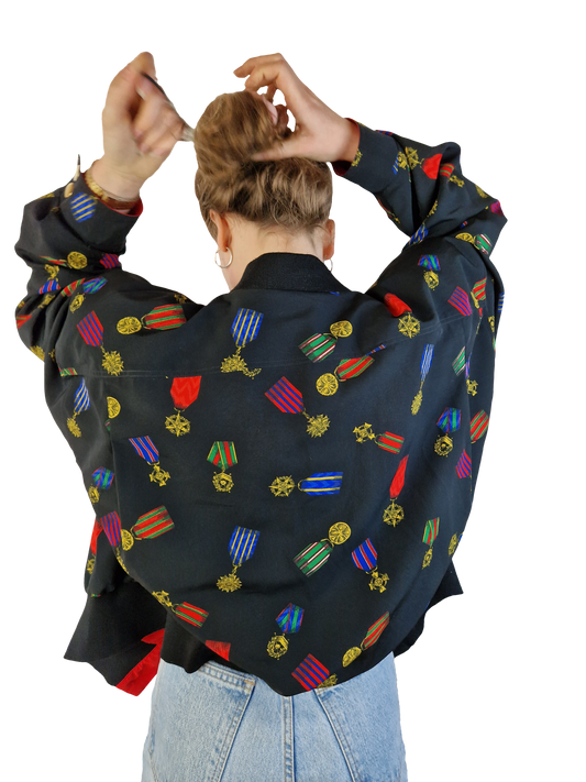 Vintage Hardob Blouson Made In West Germany 80s Orden Grafik Schwarz (46) S-M