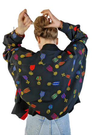 Vintage Hardob Blouson Made In West Germany 80s Orden Grafik Schwarz (46) S-M