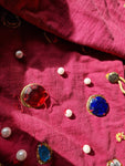 Vintage NoName Blazer 70s Mit Steinen Art Bestickt Rot (38) XS-S