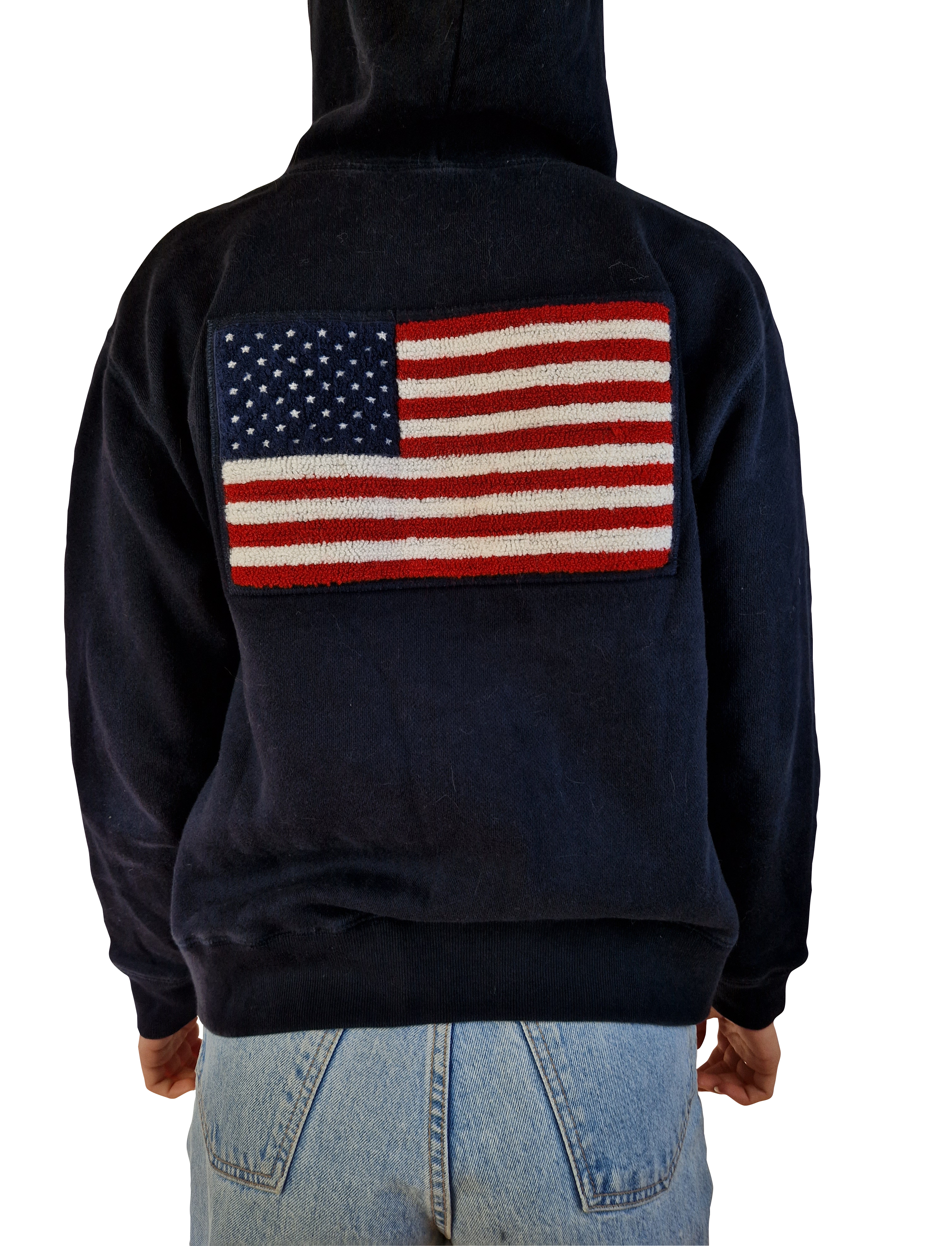 Vintage Ralph Lauren Hoodie Polo Jeans Made In Hong Kong USA Flag Dunkelblau S