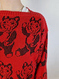 Vintage Designer Strickpullover 80s Bären Made In West Germany Rot Schwarz S-M