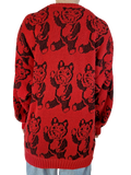 Vintage Designer Strickpullover 80s Bären Made In West Germany Rot Schwarz S-M