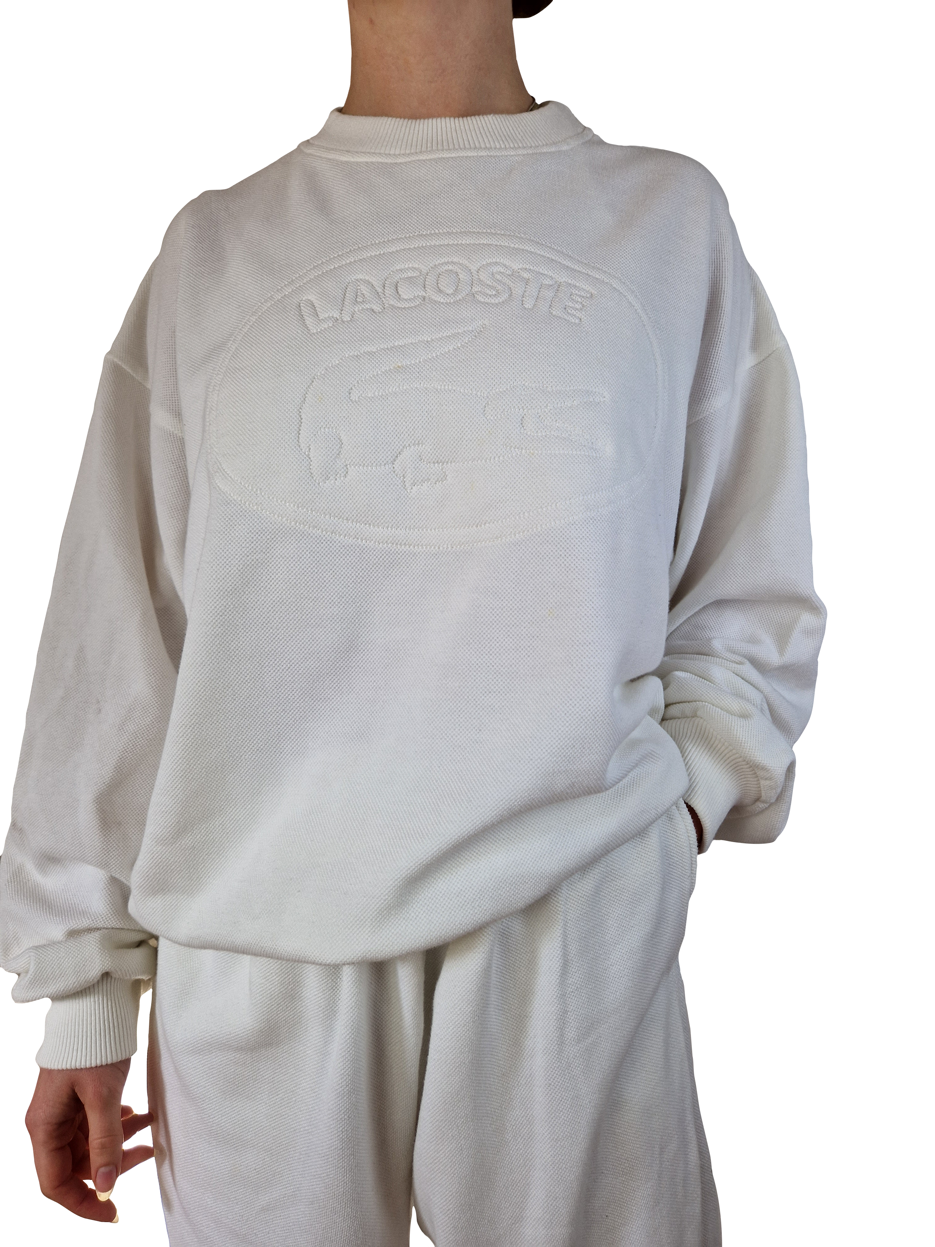 Rare! Vintage Lacoste Trainingsanzug Baumwolle Pikee Made In France Weiß (46) M - RareRags