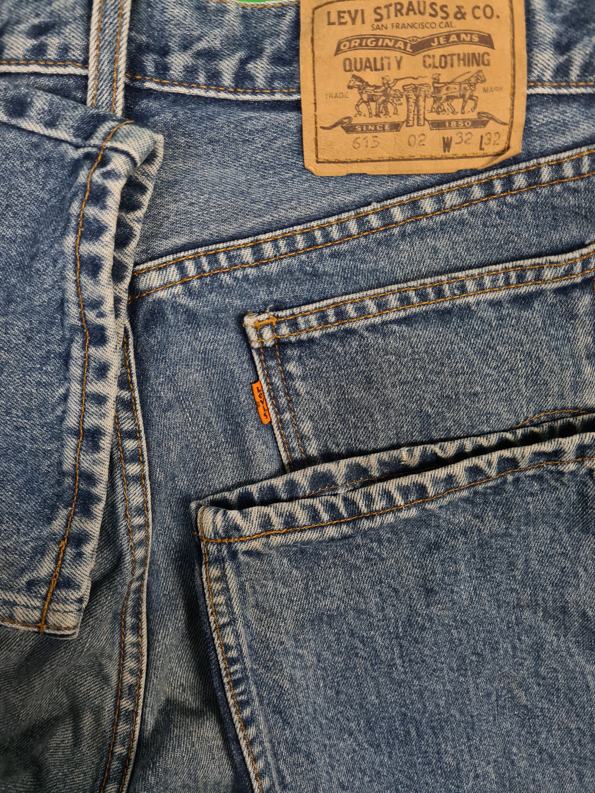 Vintage Levis Jeans 615 02 Orange Made In Croatia C1 Tab Blau W32 L32 - RareRags
