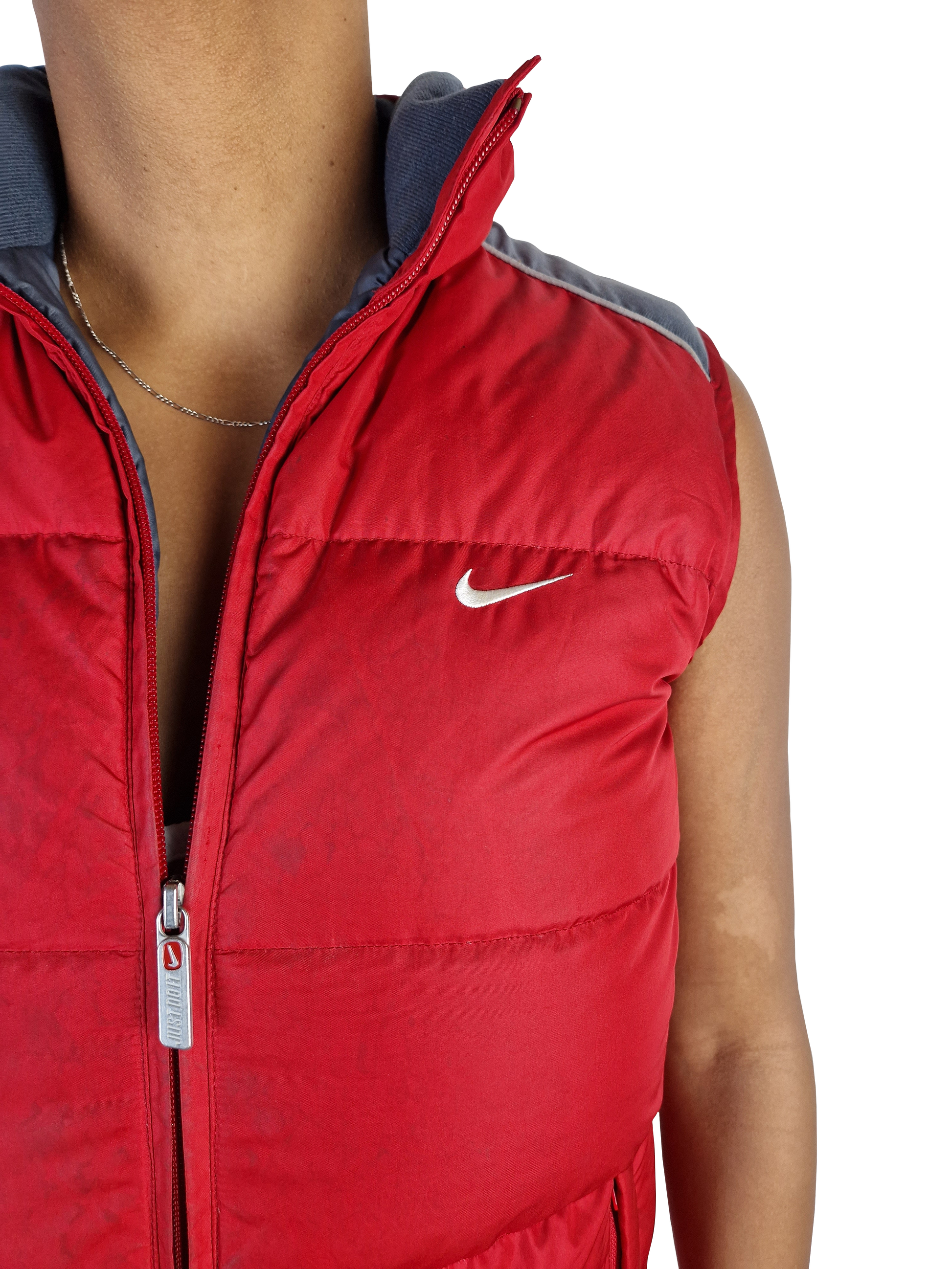 Moderne Nike Daunenweste Puffer Rot Grau S-M - RareRags