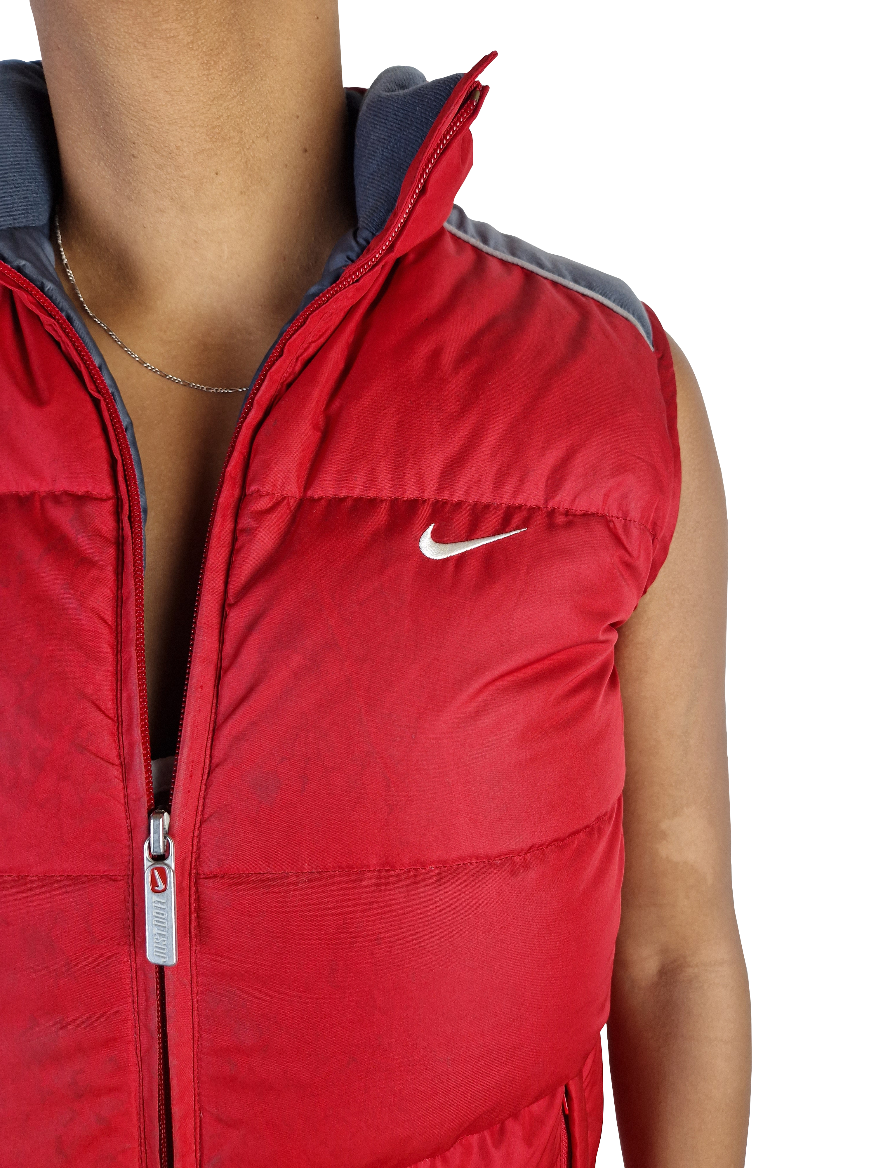 Moderne Nike Daunenweste Puffer Rot Grau S-M - RareRags