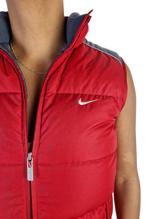 Moderne Nike Daunenweste Puffer Rot Grau S-M