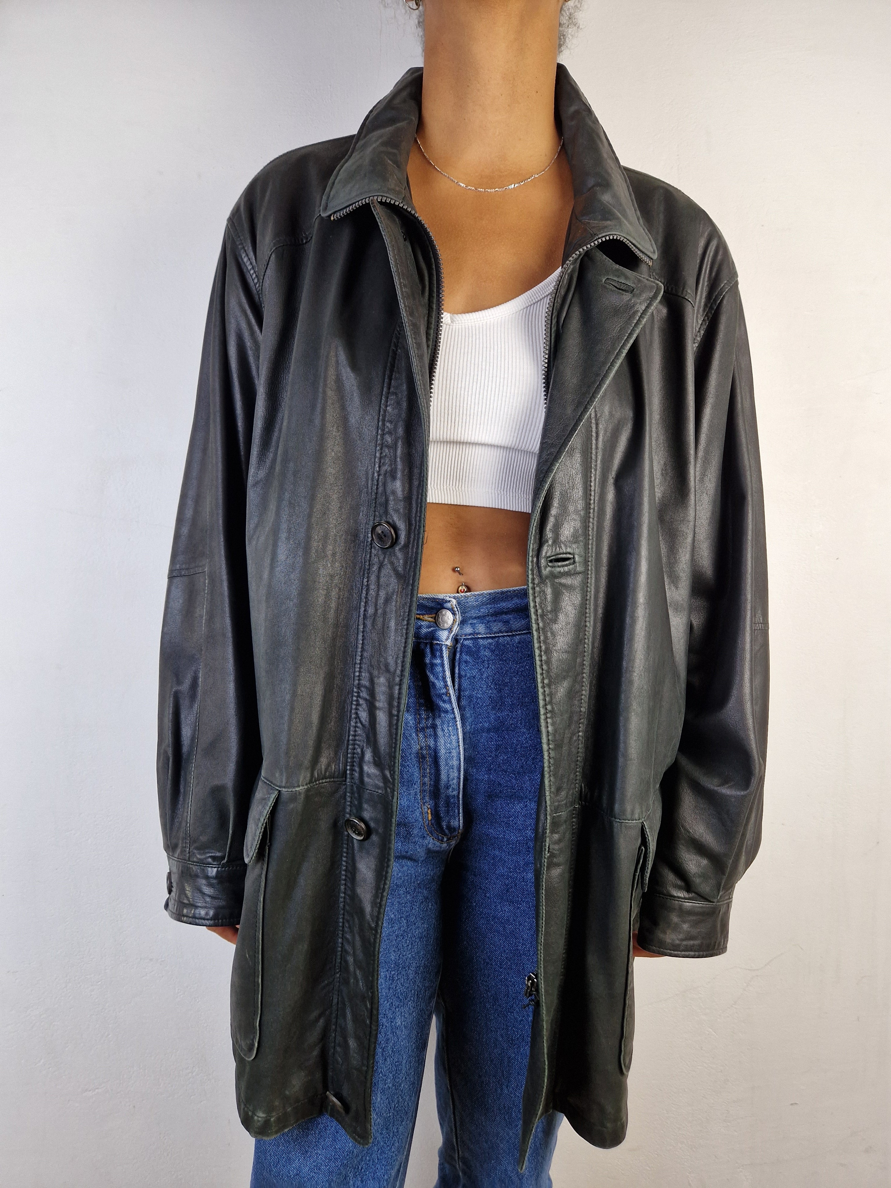 Moderne Burberry Lederjacke / Halbmantel Lamm Nubuk Nova Check (52) L-XL - RareRags