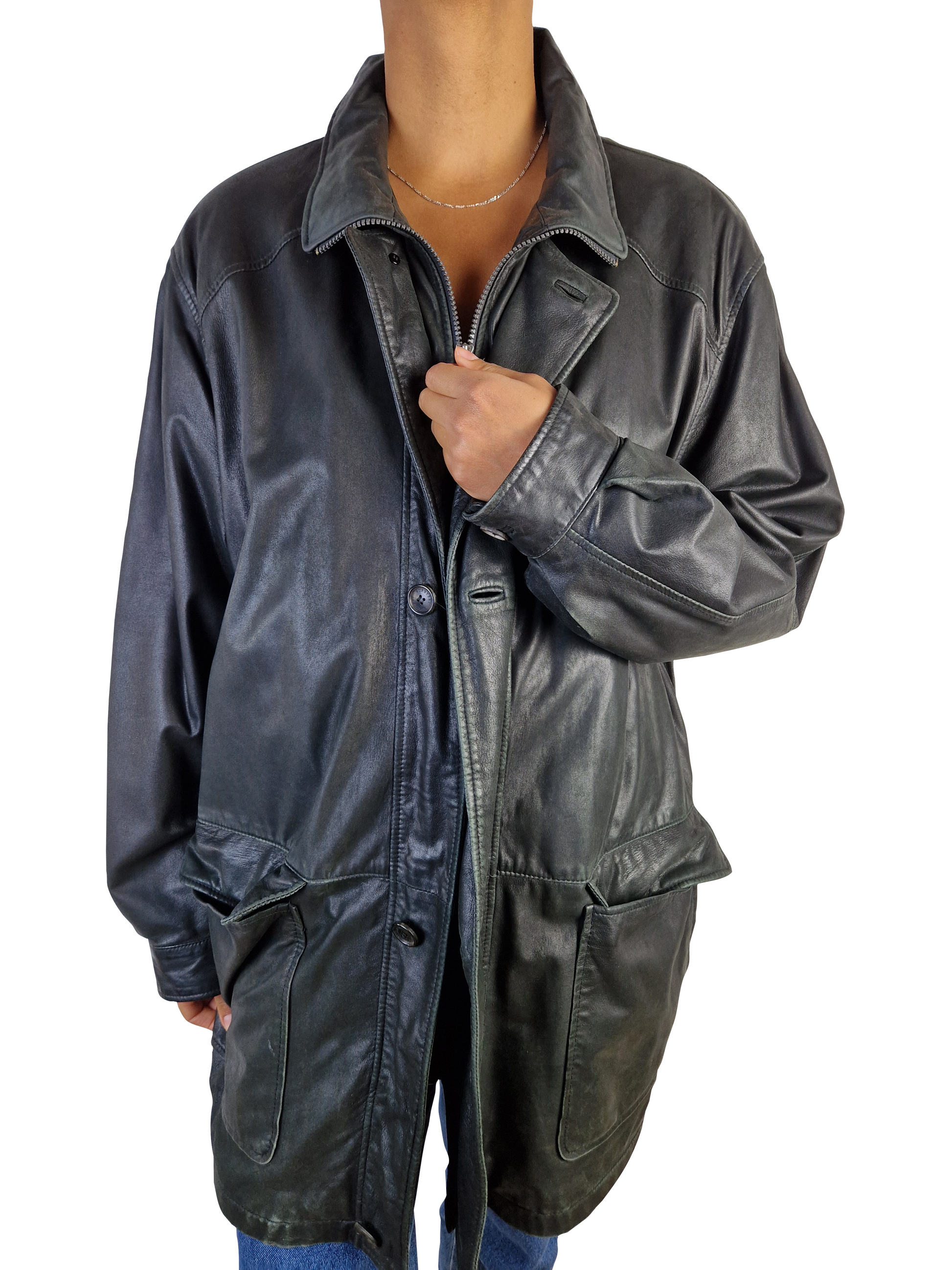 Moderne Burberry Lederjacke / Halbmantel Lamm Nubuk Nova Check (52) L-XL - RareRags